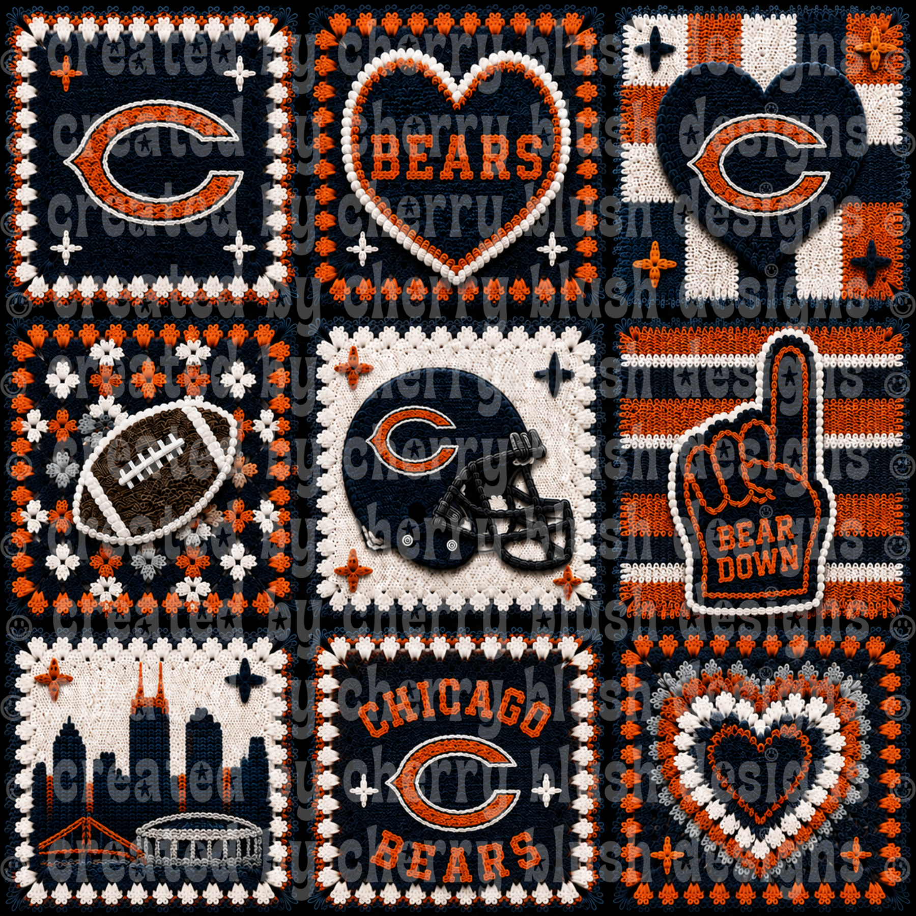 Bears Crochet Football Seamless Pattern | Game Day Seamless File | Football Team Inspired Background