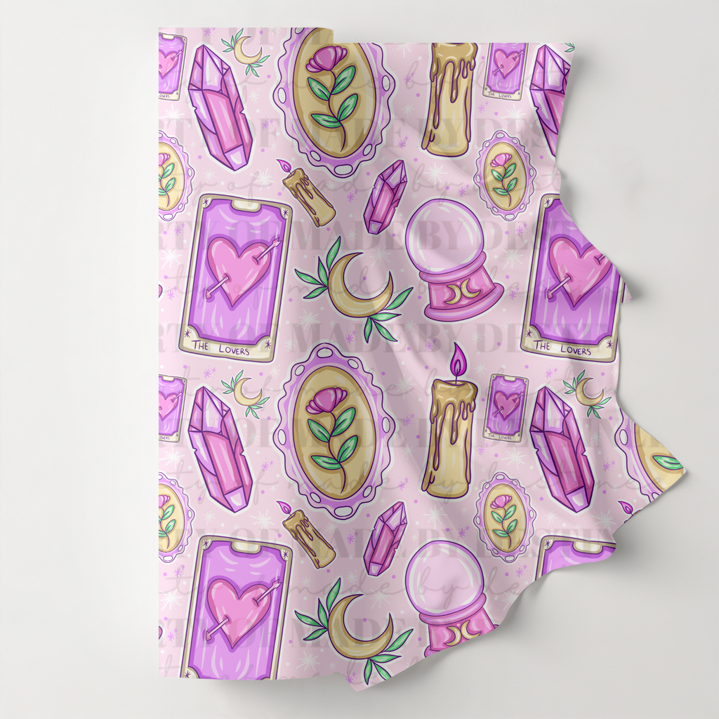 Pink Witchy Tarot Seamless Pattern | Crystal Moon Magic Digital Paper | Lovers Card Sublimation Background