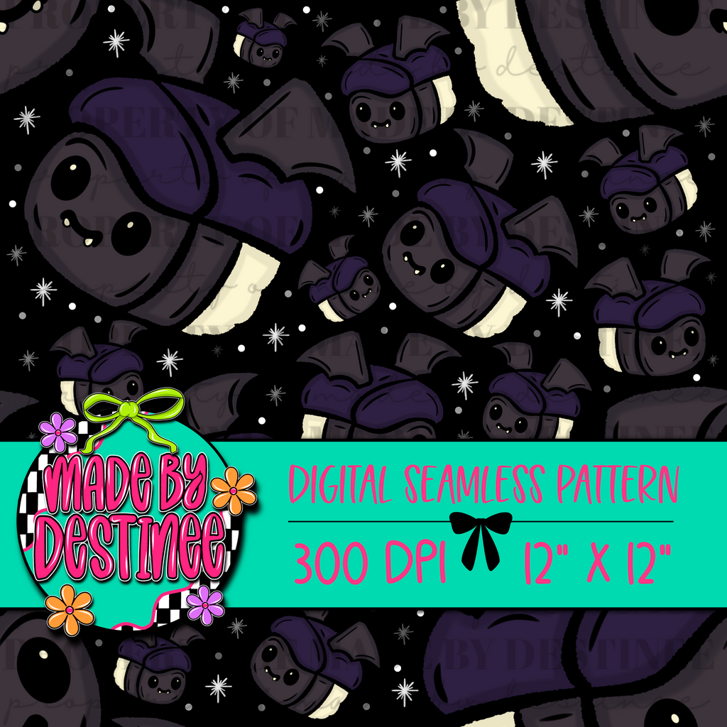 Spooky Bat Sushi Seamless Pattern | Cute Halloween Digital Design