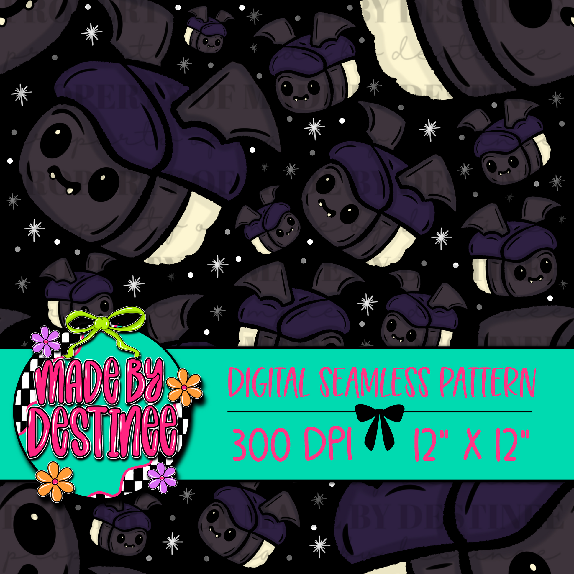 Spooky Bat Sushi Seamless Pattern | Cute Halloween Digital Design