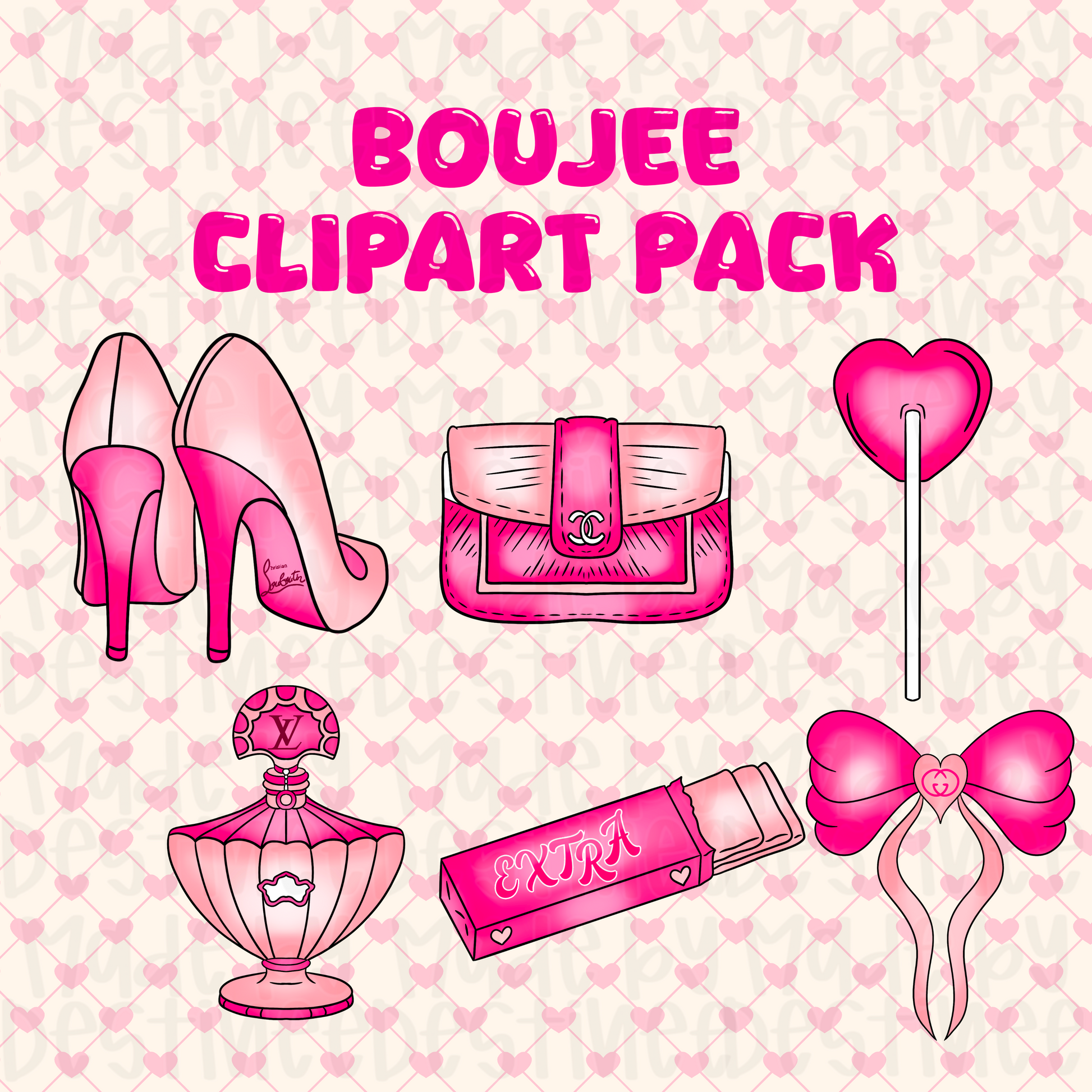 Boujee Pink Fashion Clipart Pack – High Heels, Designer Bag, Perfume & More