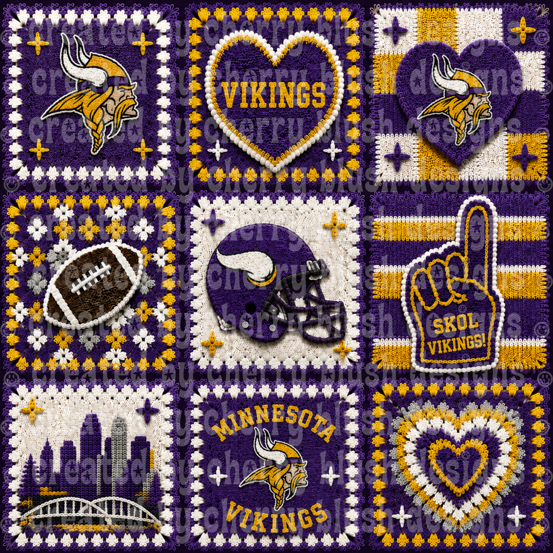 Vikings Crochet Football Seamless Pattern | Game Day Seamless File | Football Team Inspired Background