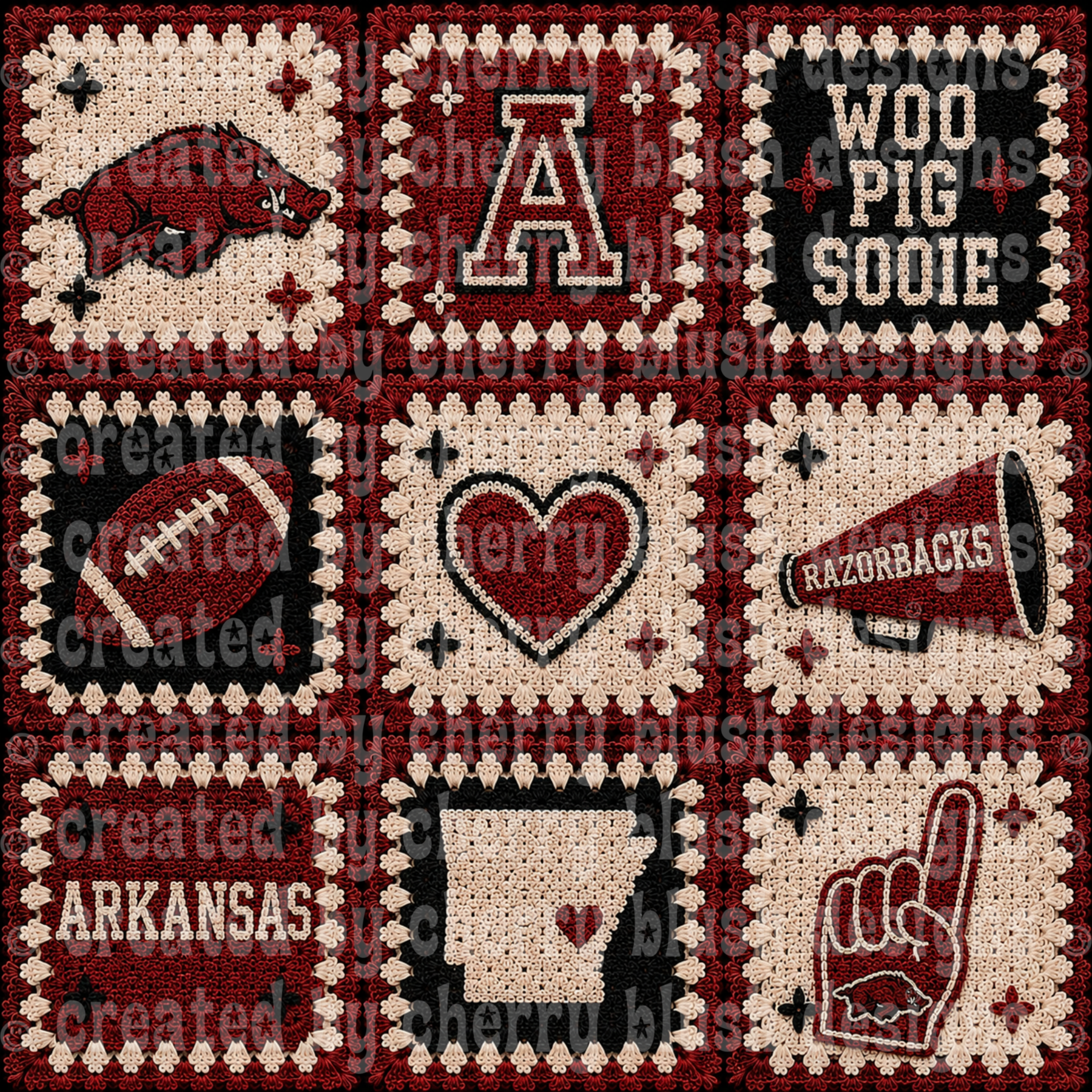 Razorbacks Crochet Football Seamless Pattern | Game Day Seamless File | Football Team Inspired Background
