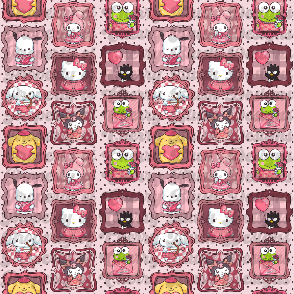 Kitty & Friends Cute Pastel Valentine Critters Seamless Print