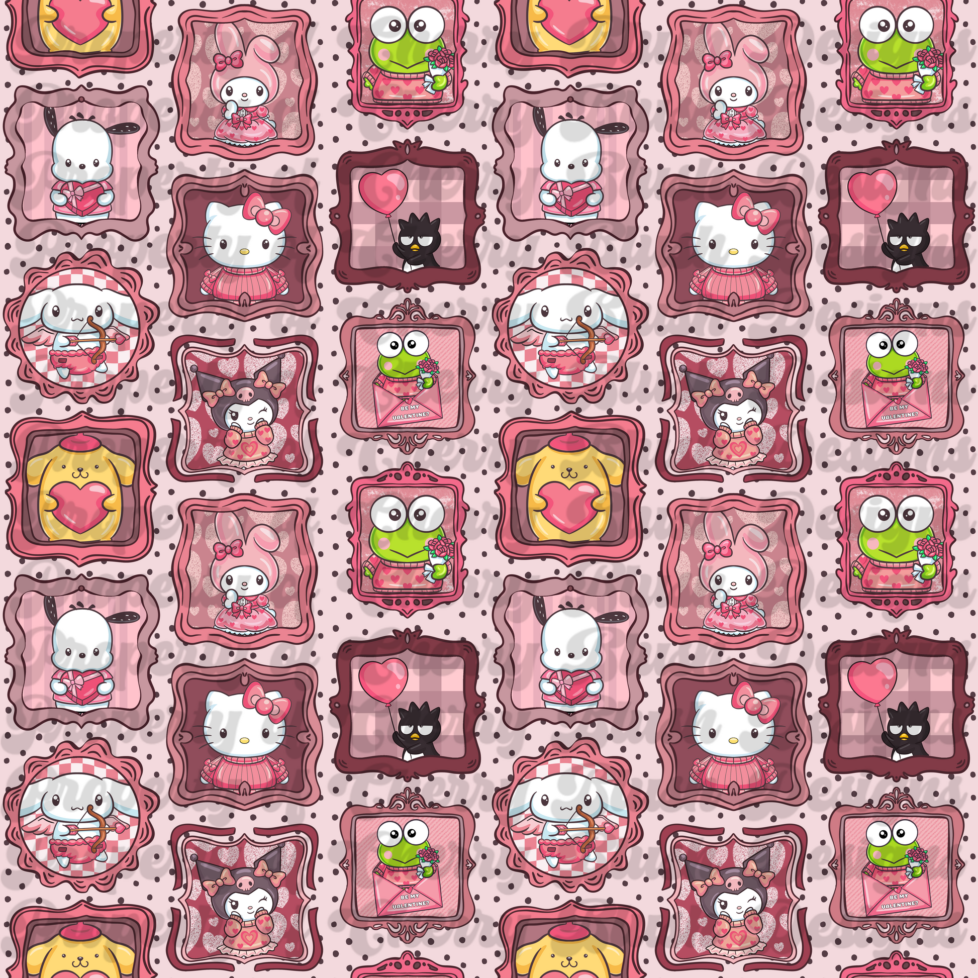 Kitty & Friends Cute Pastel Valentine Critters Seamless Print