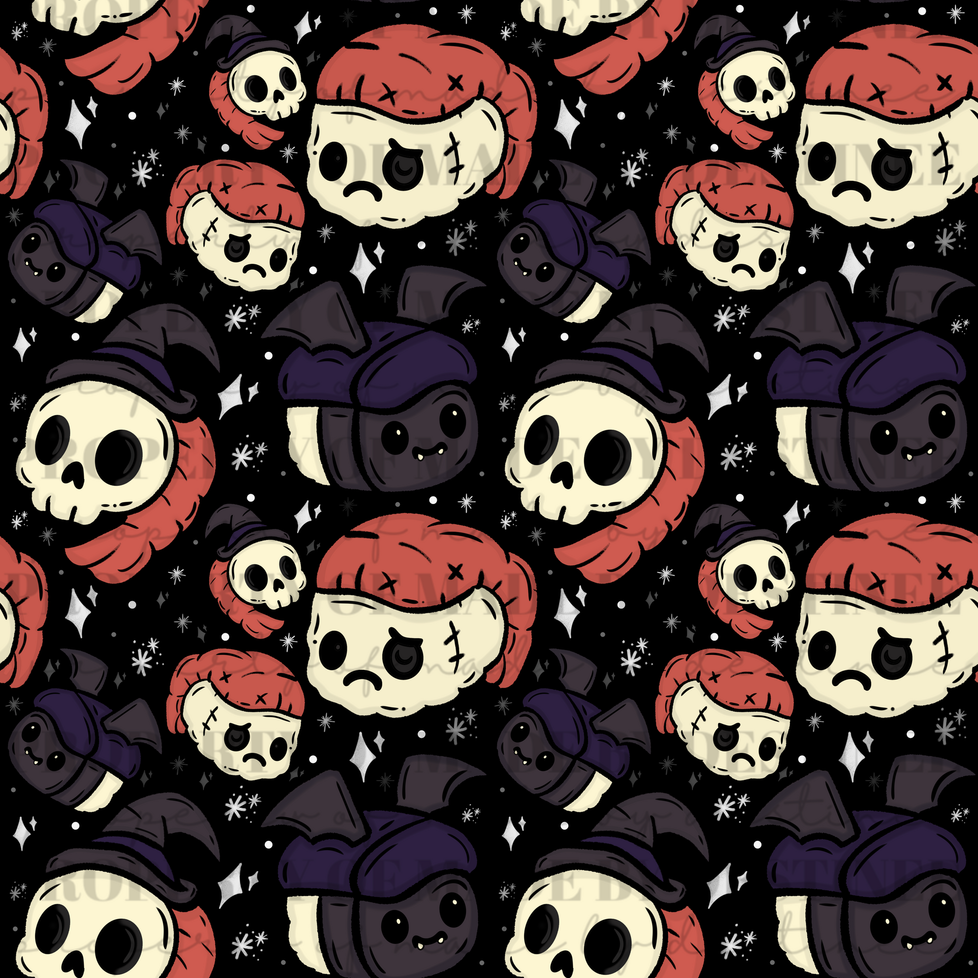 Spooky Sushi & Skull Seamless Pattern | Halloween Digital Design