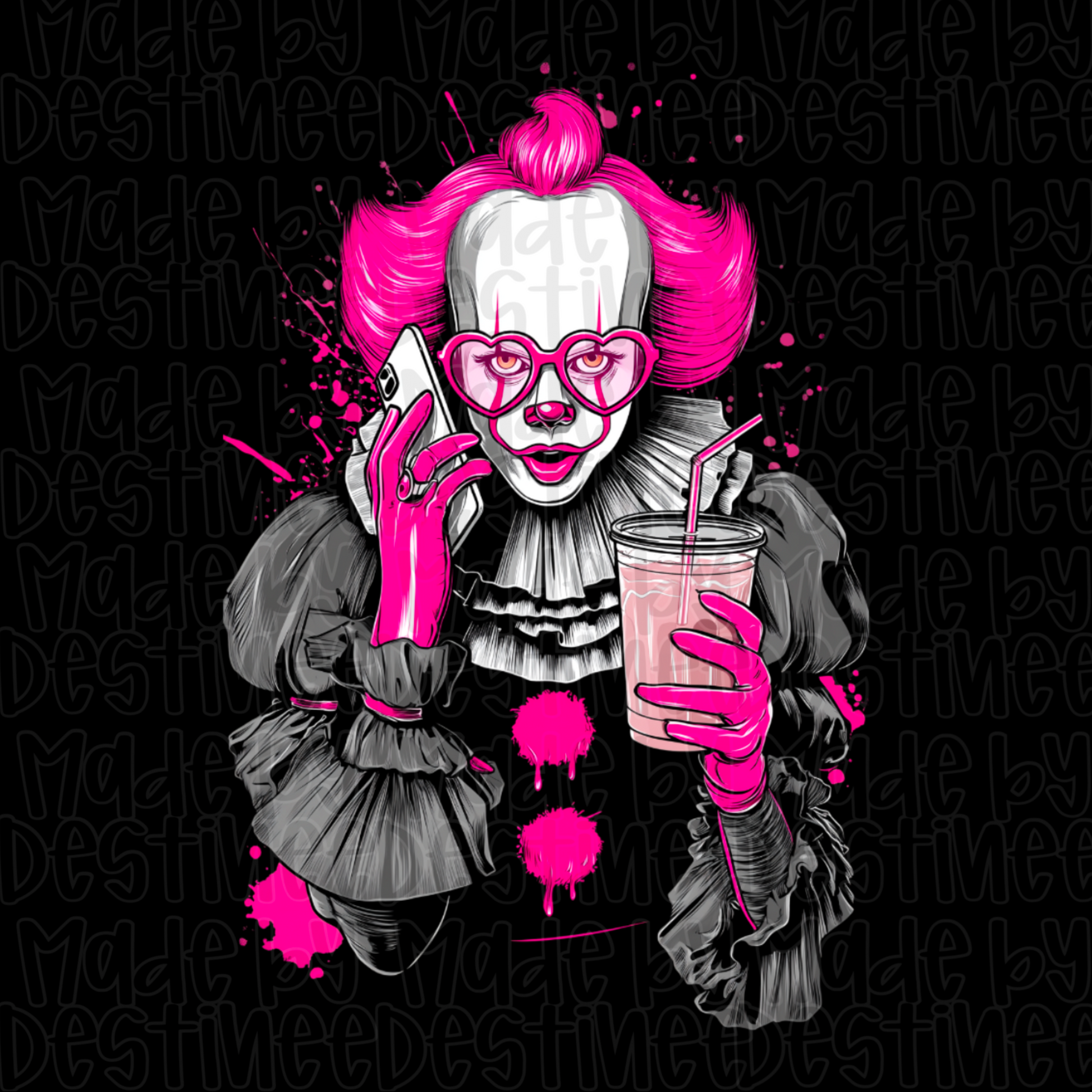 🎈 Pennywise Baddie – Pink Clowncore Horror PNG for Black Backgrounds