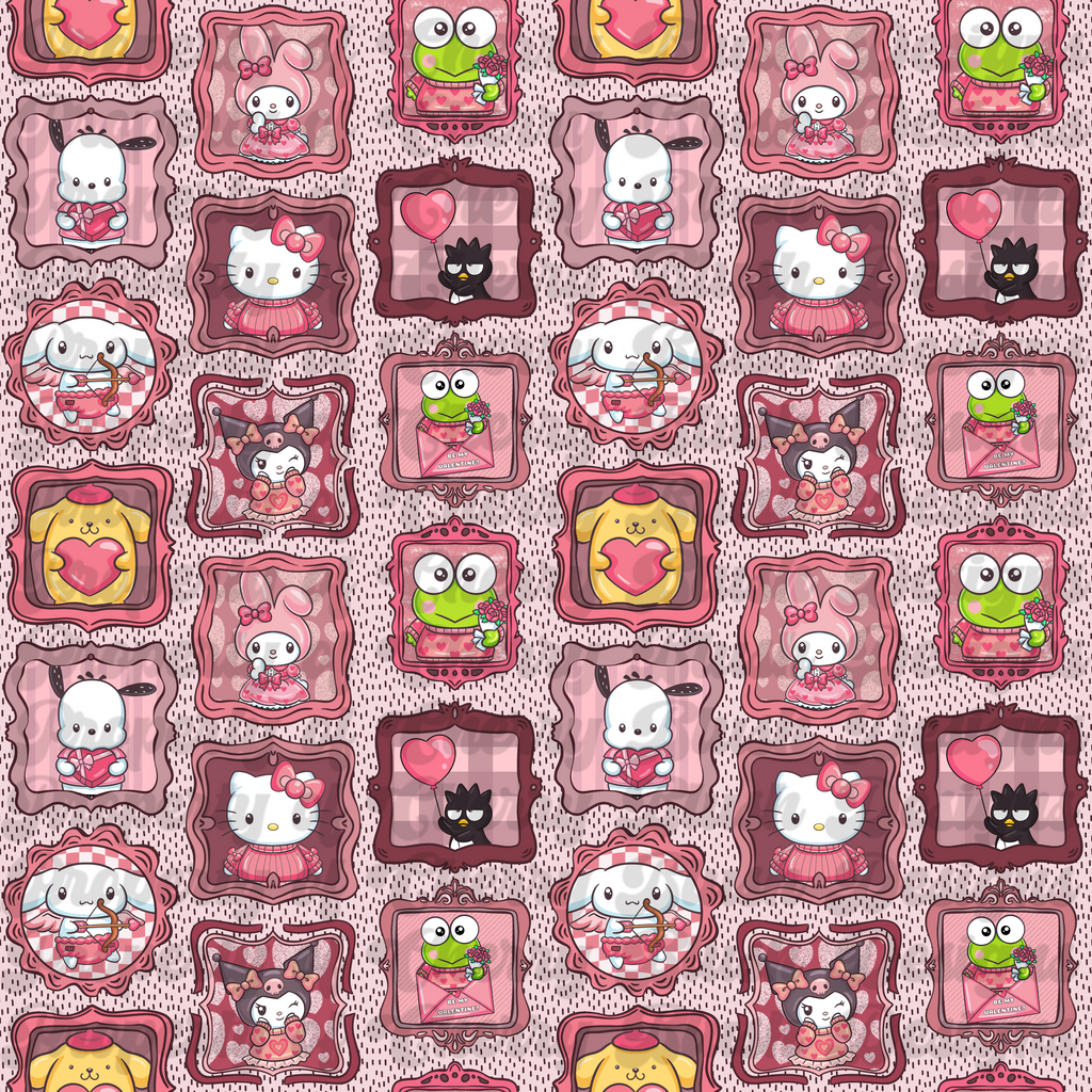 Kitty & Friends Cute Pastel Valentine Critters Seamless Print