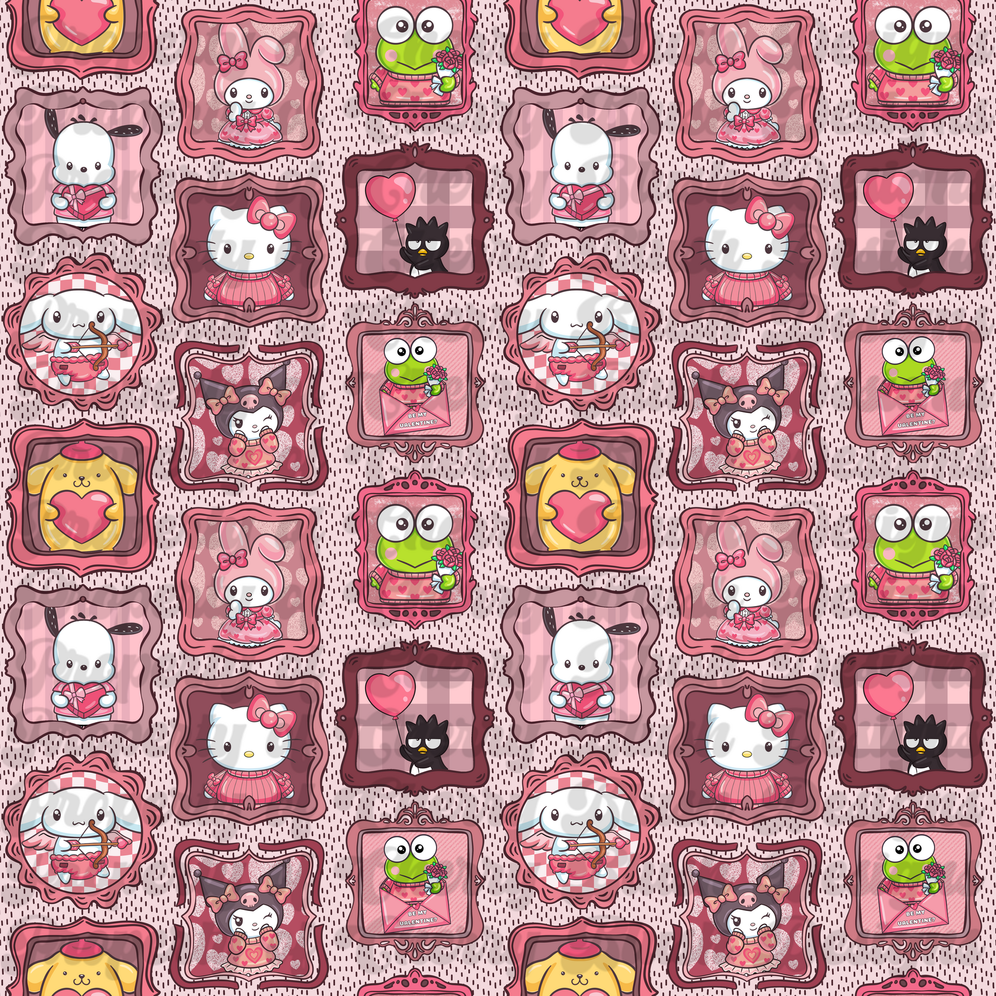 Kitty & Friends Cute Pastel Valentine Critters Seamless Print