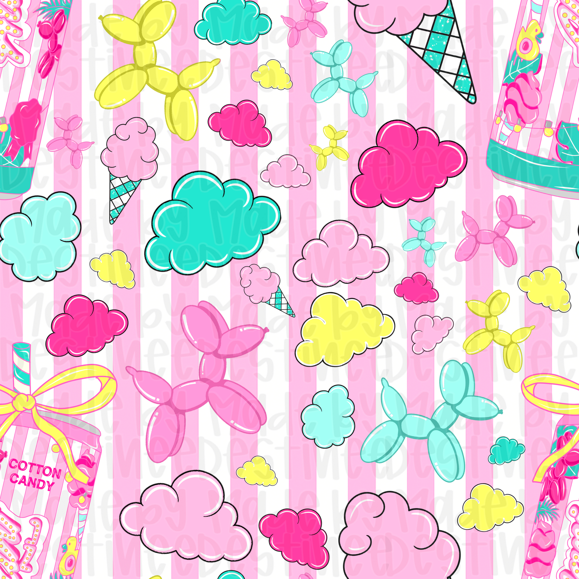 Alani Nu Cotton Candy Seamless Pattern – Y2K Balloon Animals & Clouds