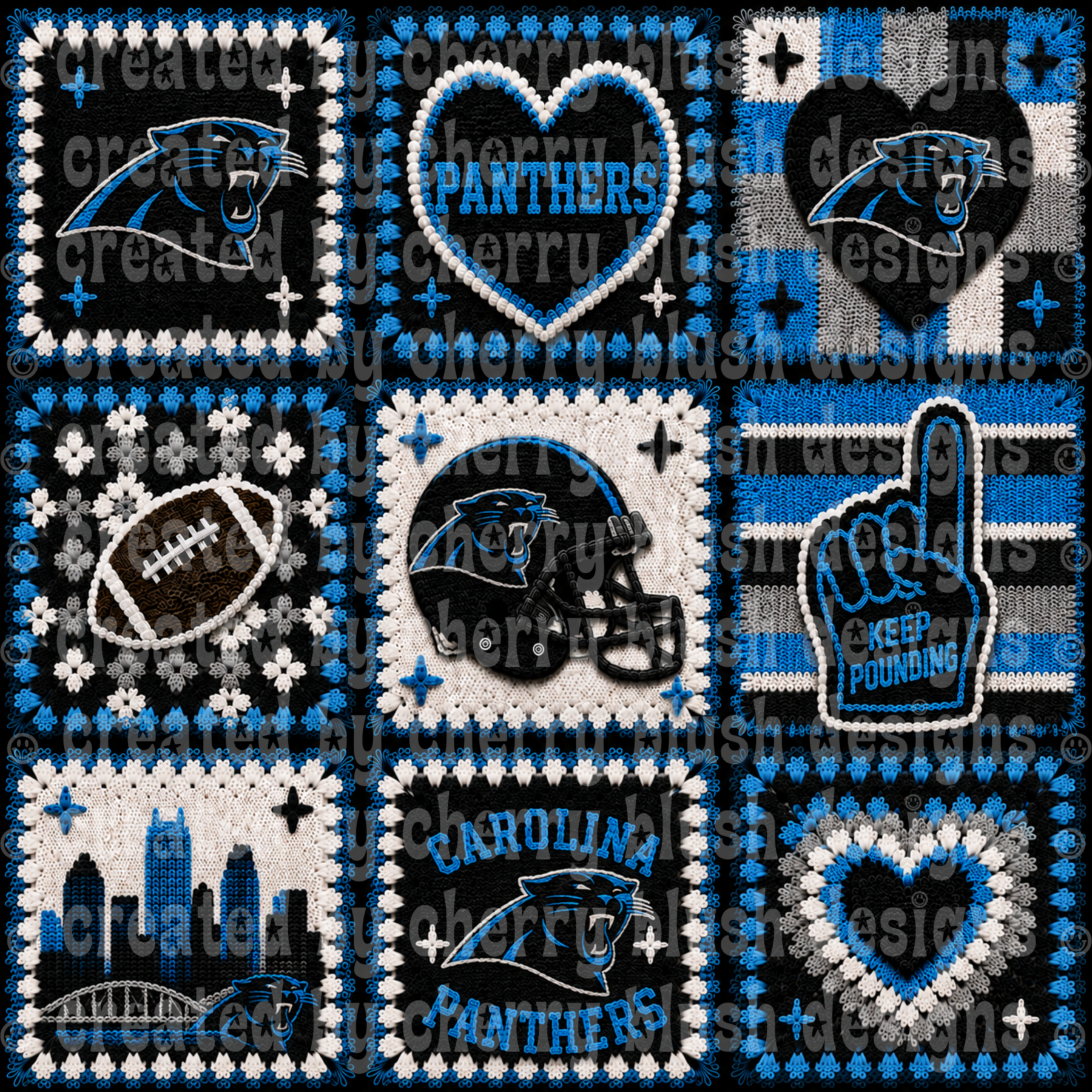 Panthers Crochet Football Seamless Pattern | Game Day Seamless File | Football Team Inspired Background