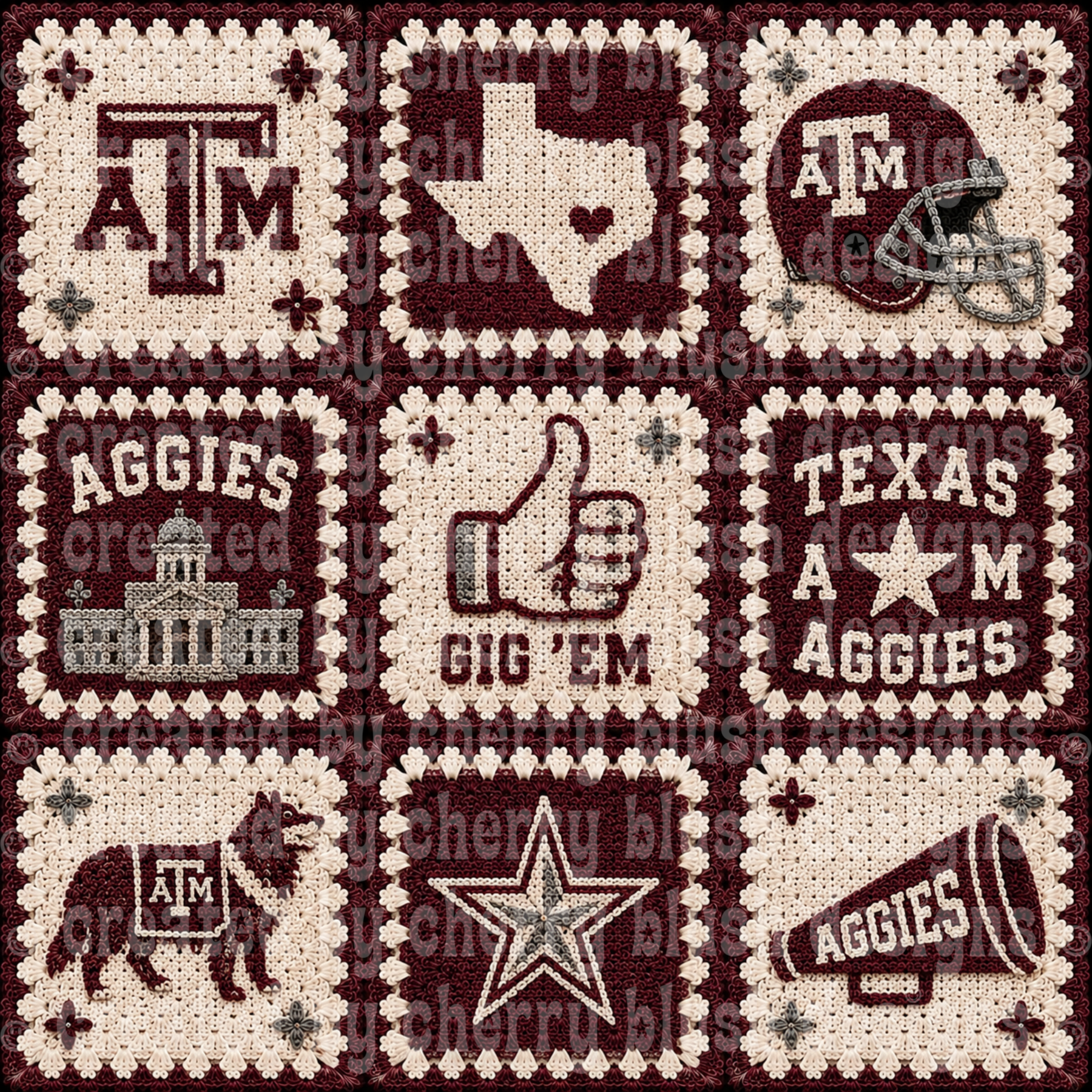 Aggies Crochet Football Seamless Pattern | Game Day Seamless File | Football Team Inspired Background
