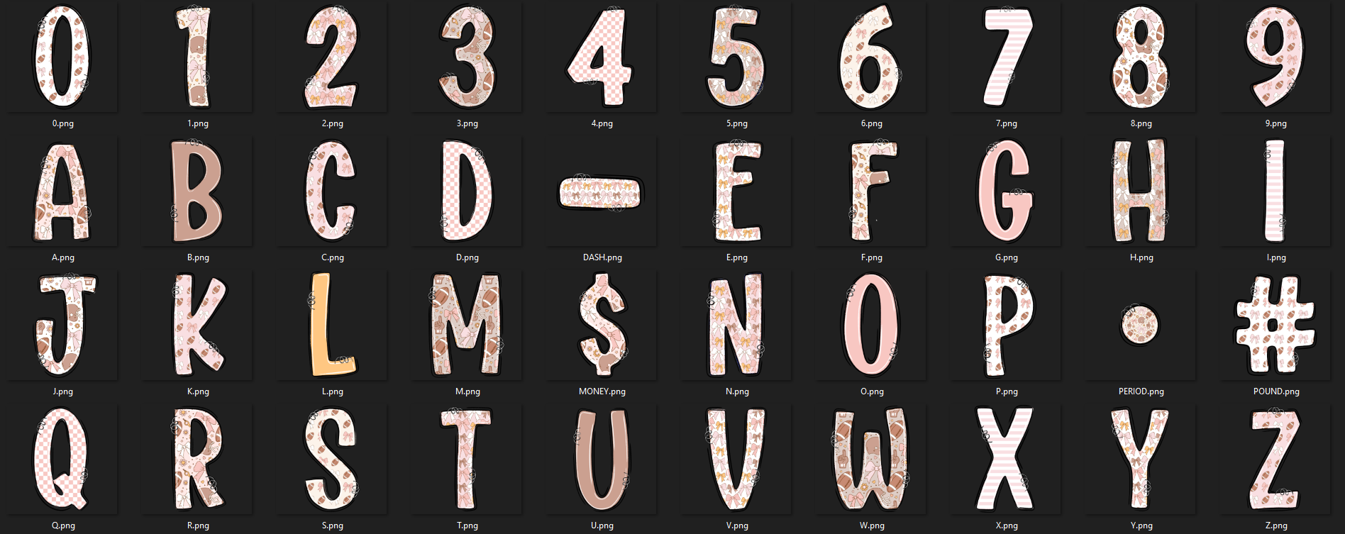 School Spirit Alpha Set – Cheer, Football, & Game Day Letters PNG