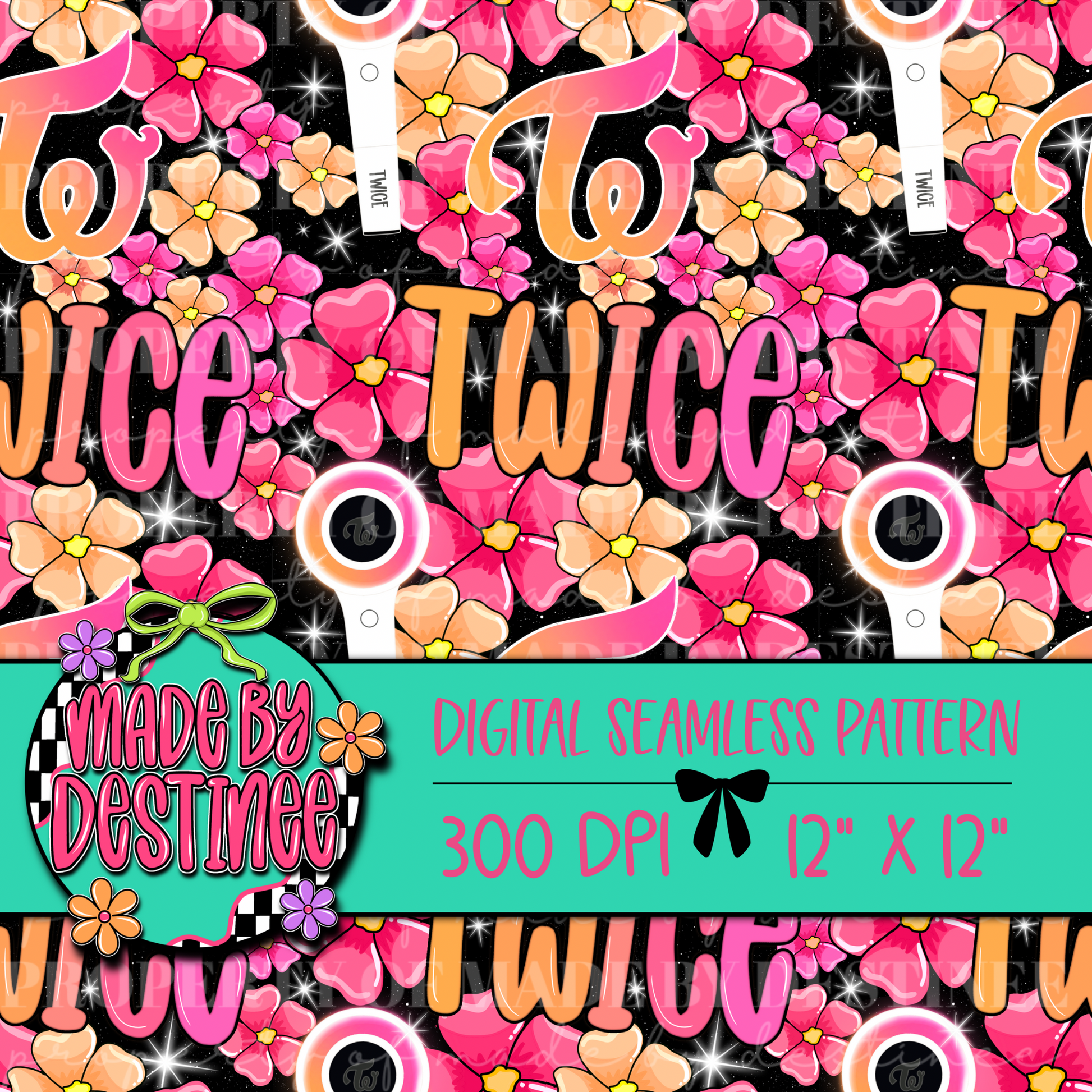 TWICE K-Pop Seamless Pattern | Pink & Orange Floral Lightstick Fan Art Background