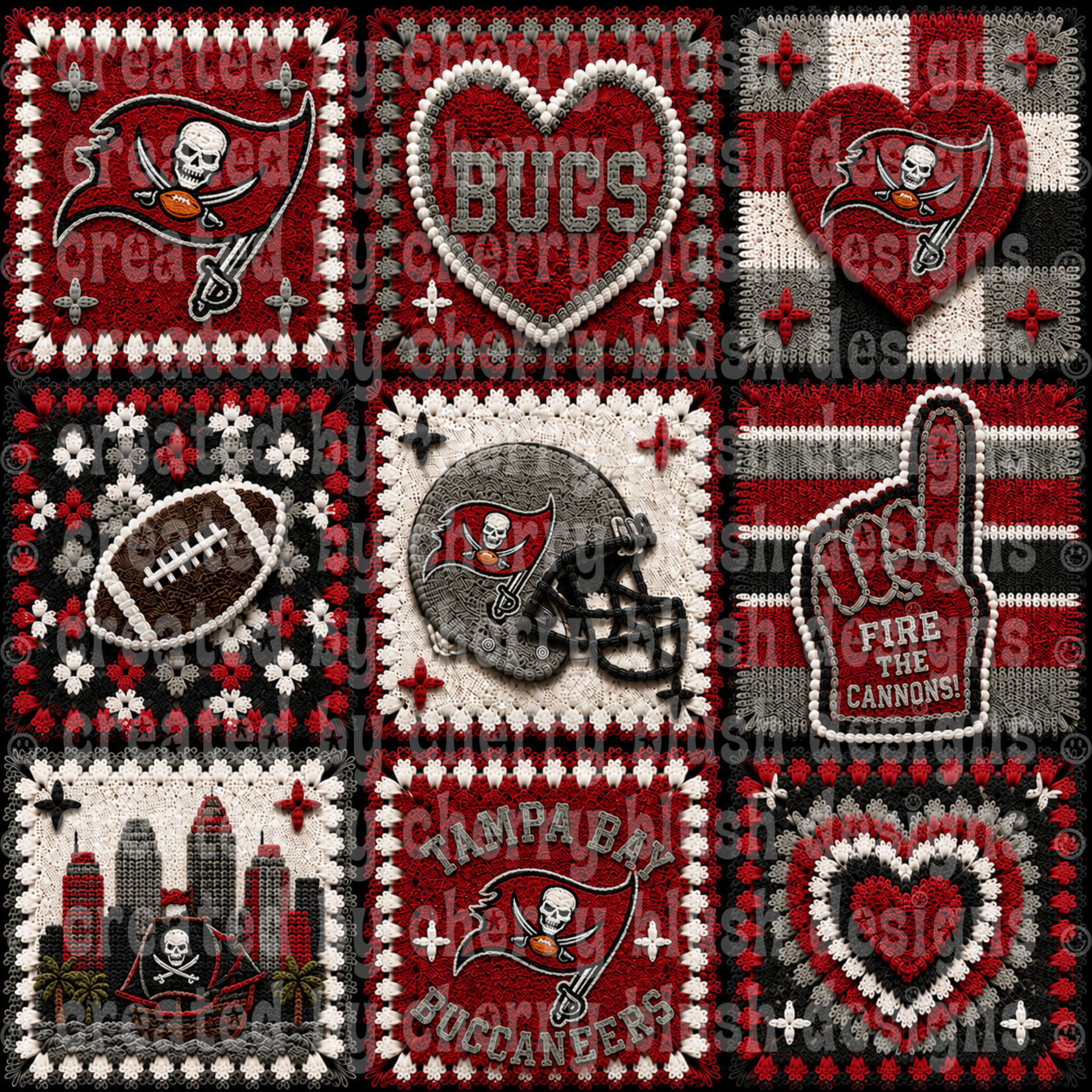 Bucs Crochet Football Seamless Pattern | Game Day Seamless File | Football Team Inspired Background