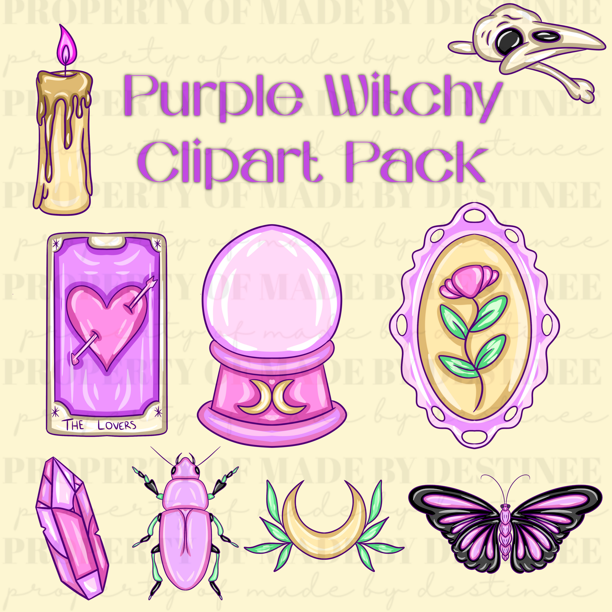 Purple Witchy Clipart Pack | Mystical Digital Illustrations