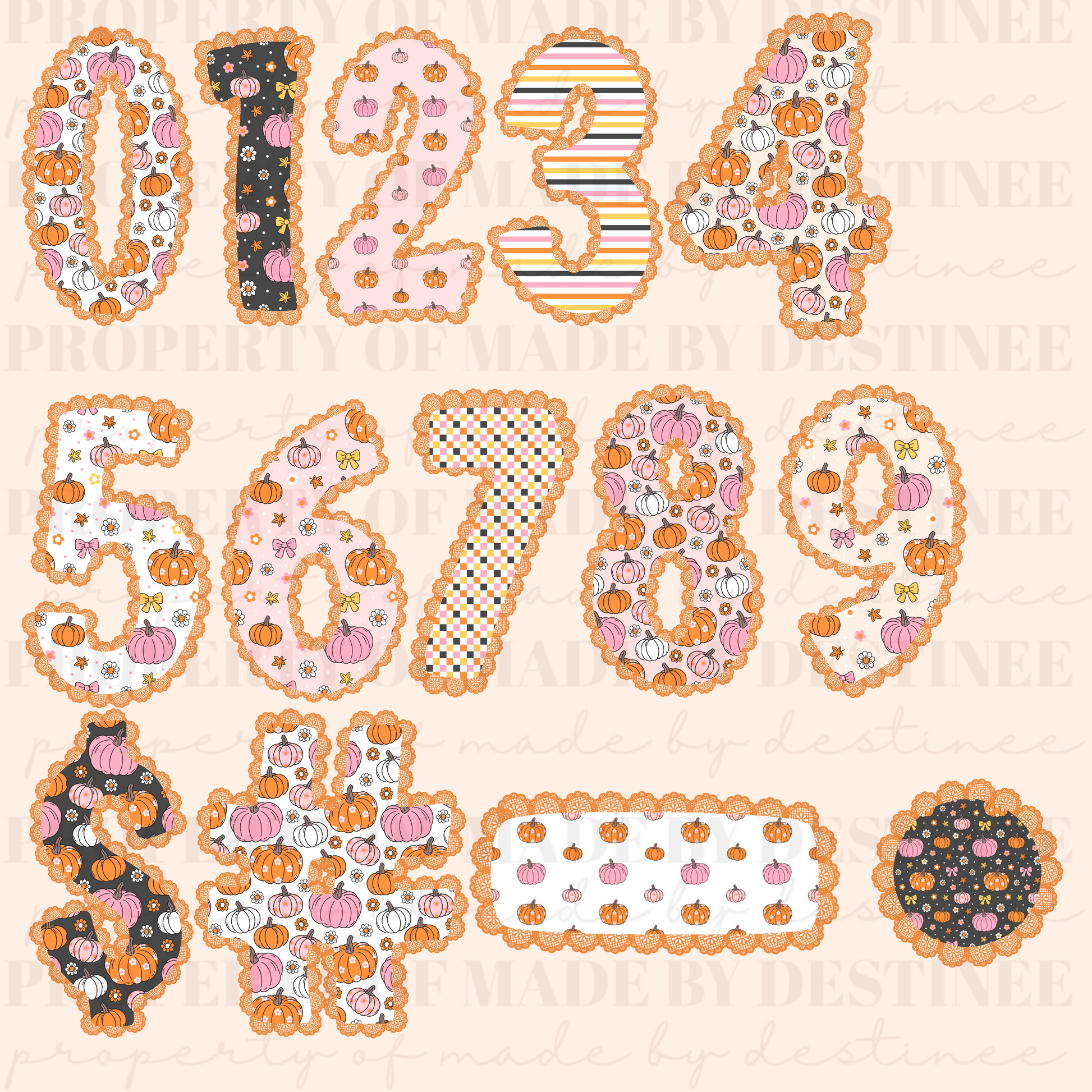 Spooky Lace Halloween Alphabet PNG Set | Cute Pumpkin Lace Letters for Sublimation, Crafts & Digital Designs