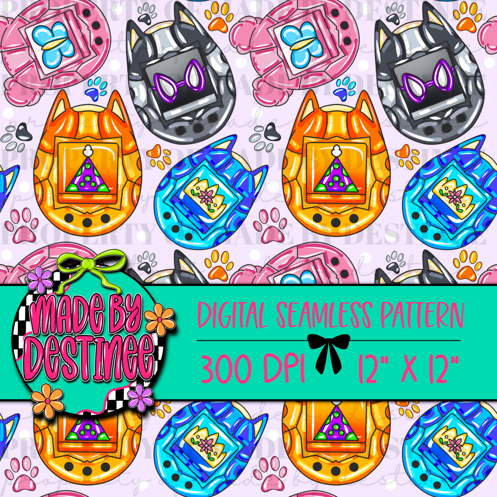 Bluey Tamagotchi Digital Seamless Pattern | 12x12” 300 DPI