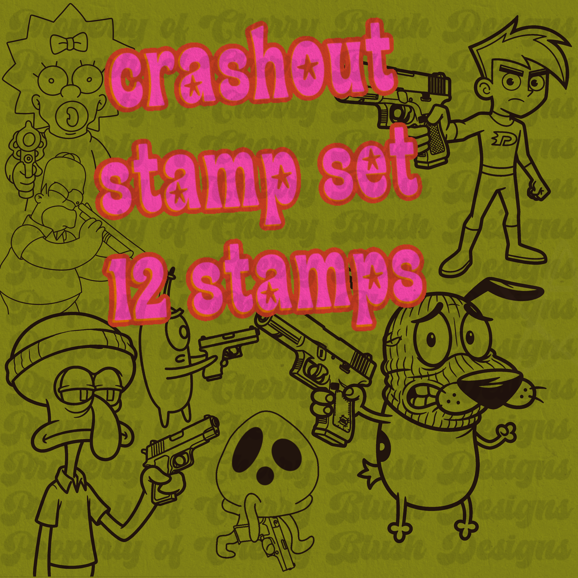 Crashoutt Cartoon Chaos Procreate Stamp Set | 12 Trendy Outline Character Stamps | Alt Cartoon Inspired Brush Set