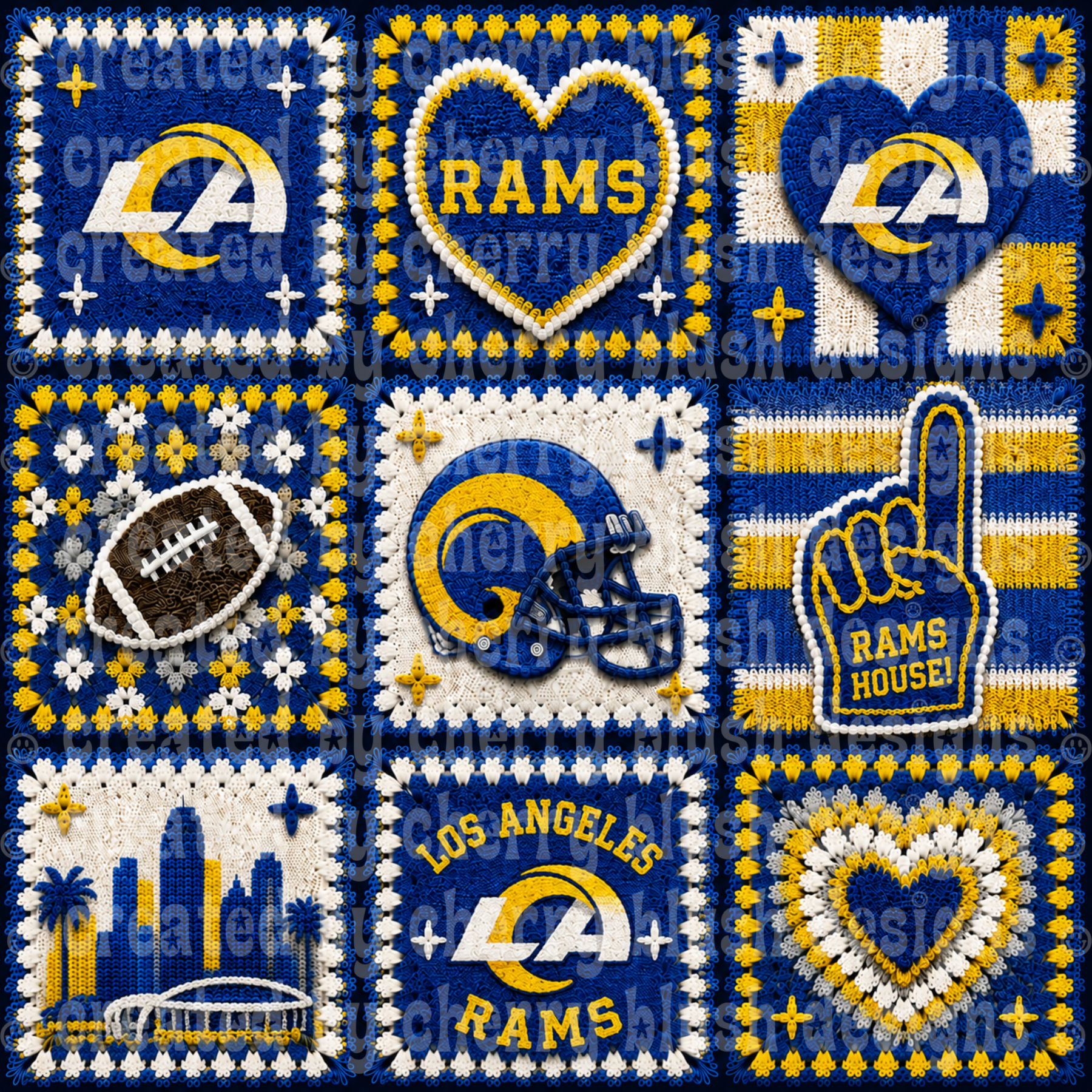 Rams Crochet Football Seamless Pattern | Game Day Seamless File | Football Team Inspired Background