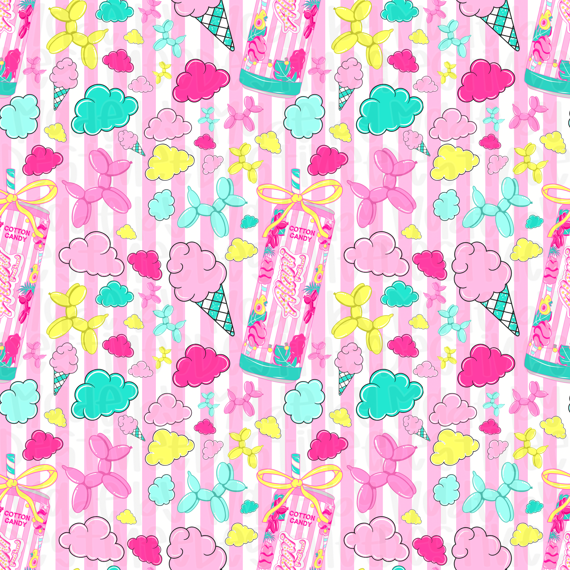 Alani Nu Cotton Candy Seamless Pattern – Y2K Balloon Animals & Clouds