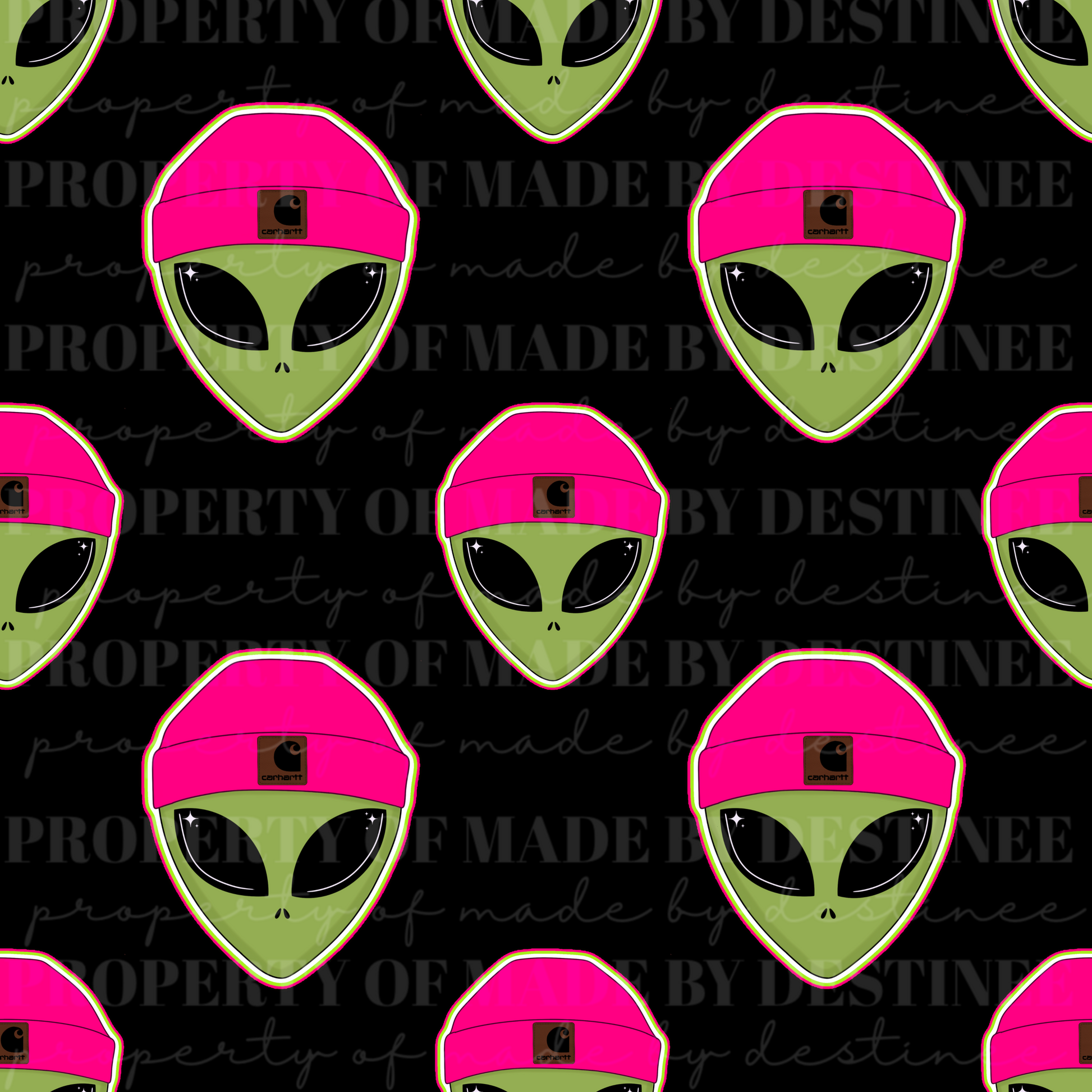 Pink Beanie Alien Seamless PNG | Trendy Sublimation Digital Design