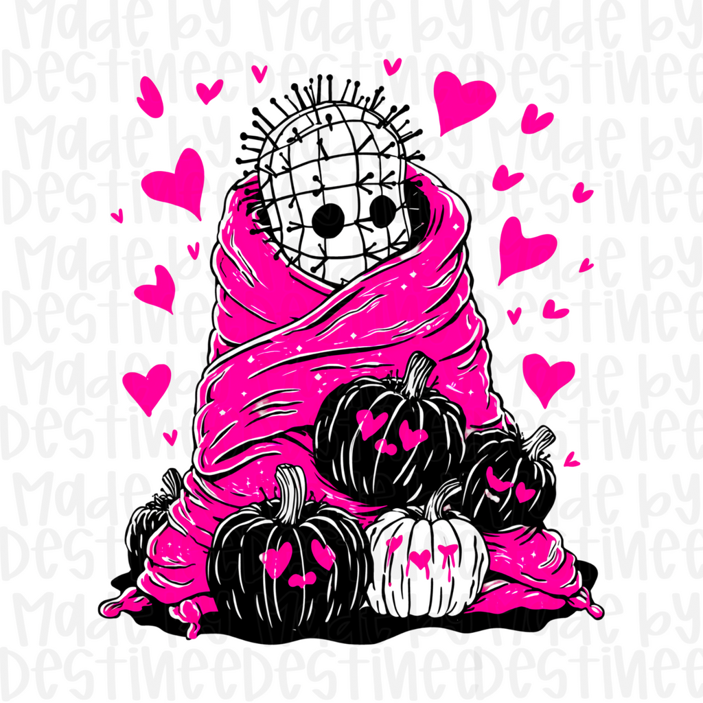 🖤 Baby Pinhead Wrapped in Pink – Horror Baddie Fall PNG
