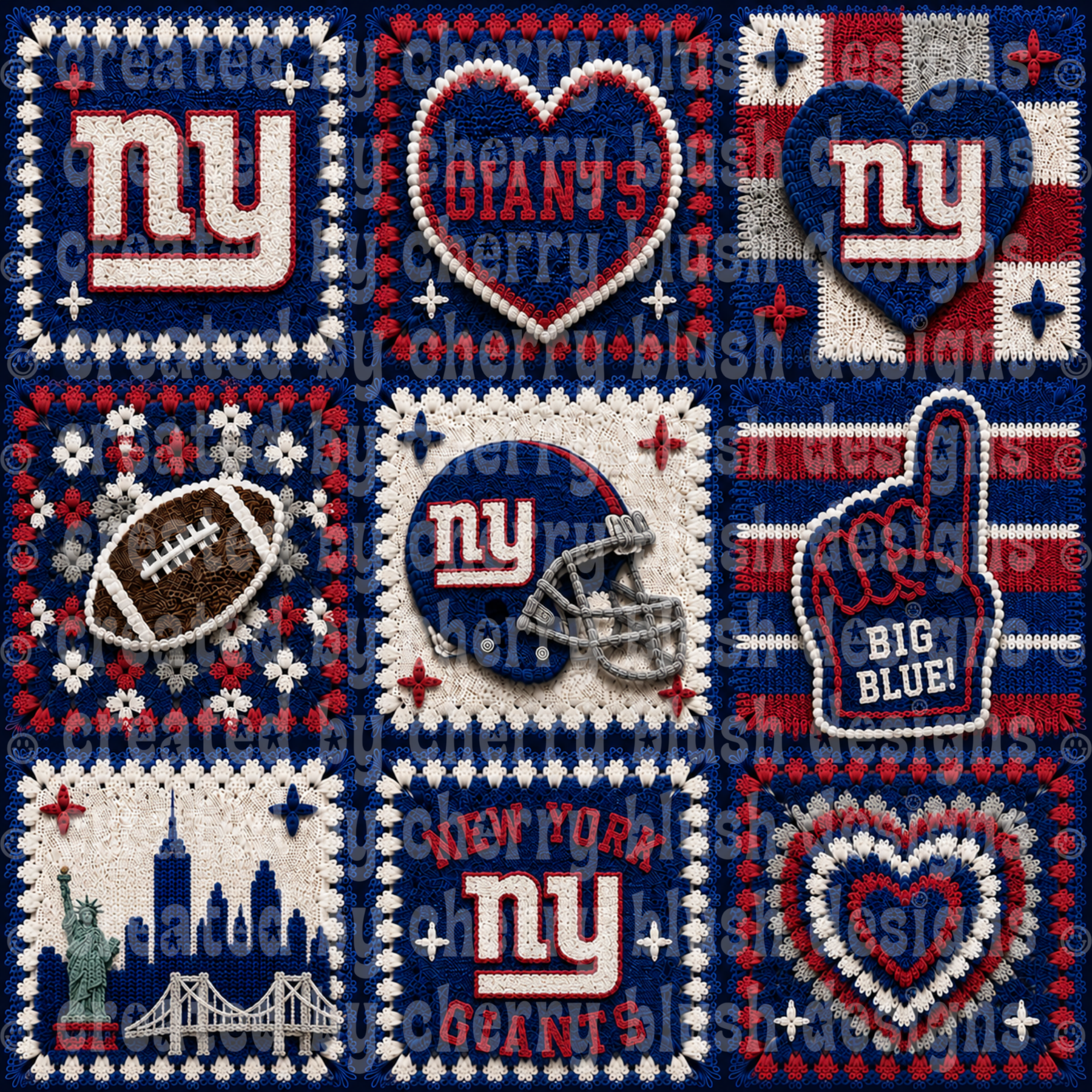 Giants Crochet Football Seamless Pattern | Game Day Seamless File | Football Team Inspired Background