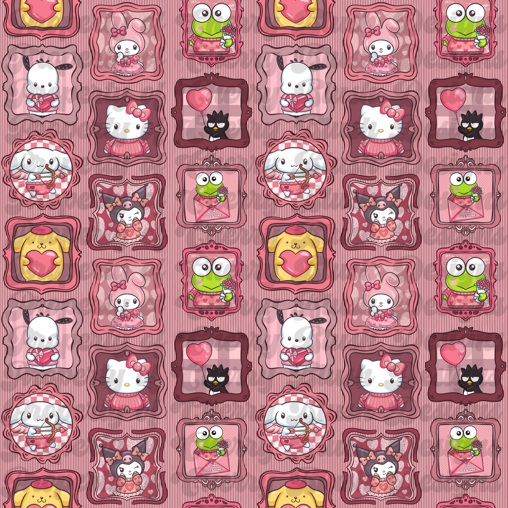 Kitty & Friends Cute Pastel Valentine Critters Seamless Print