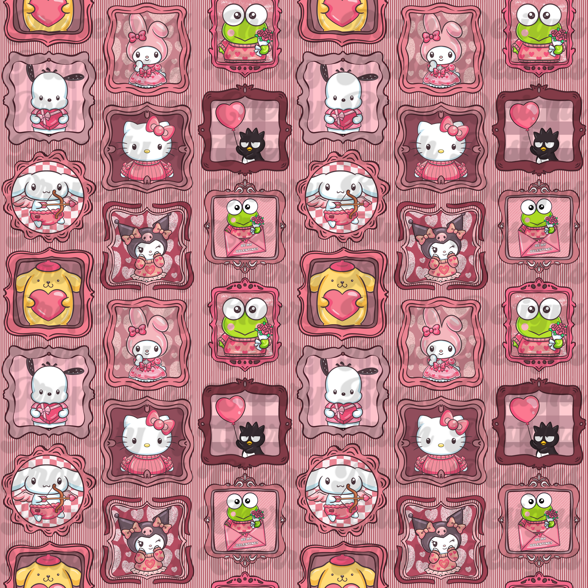 Kitty & Friends Cute Pastel Valentine Critters Seamless Print