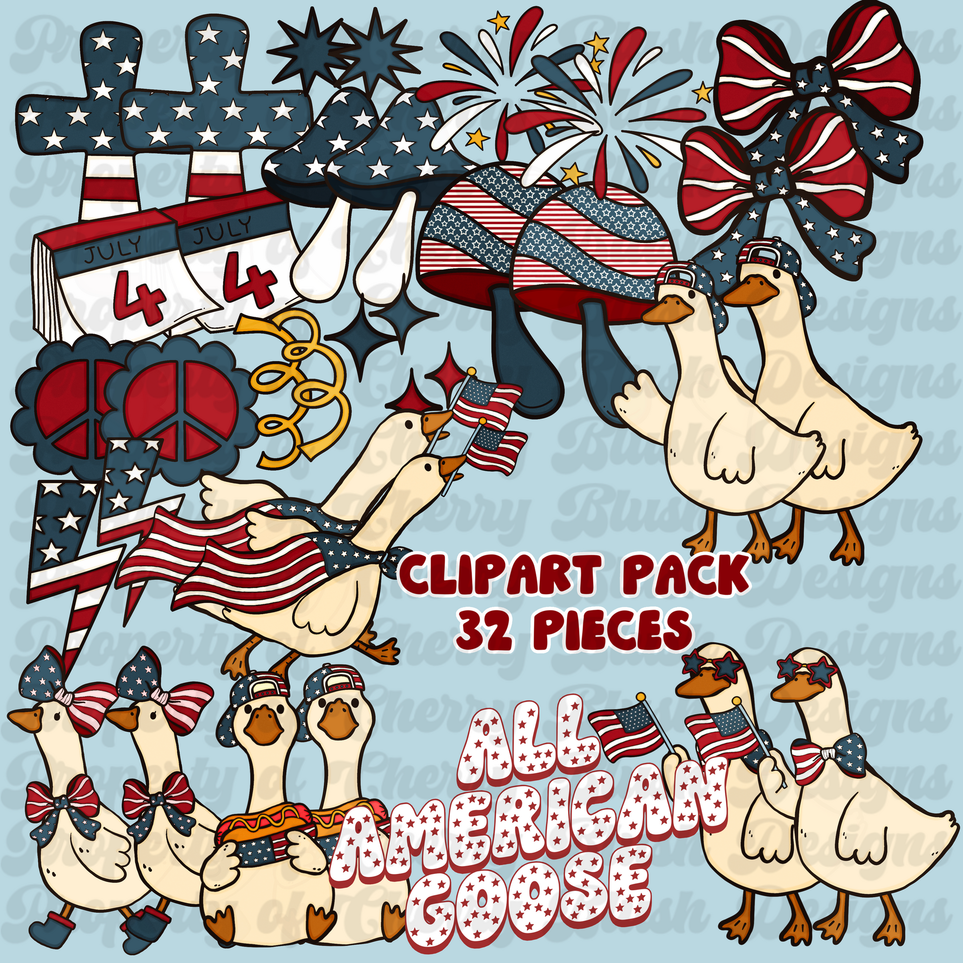 All American Goose Clipart Pack 32 Pieces