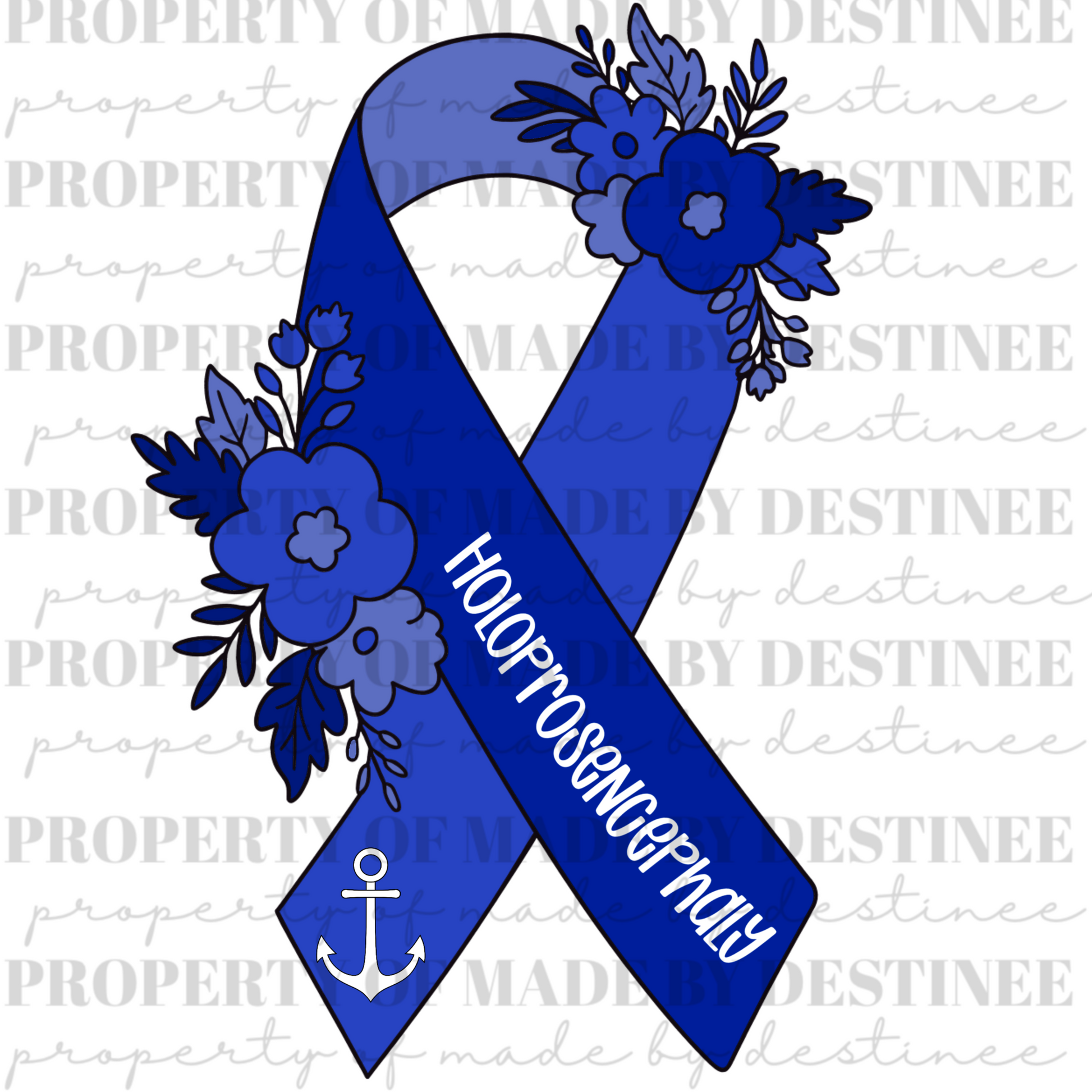 Holoprosencephaly Awareness Ribbon with Anchor & Florals PNG