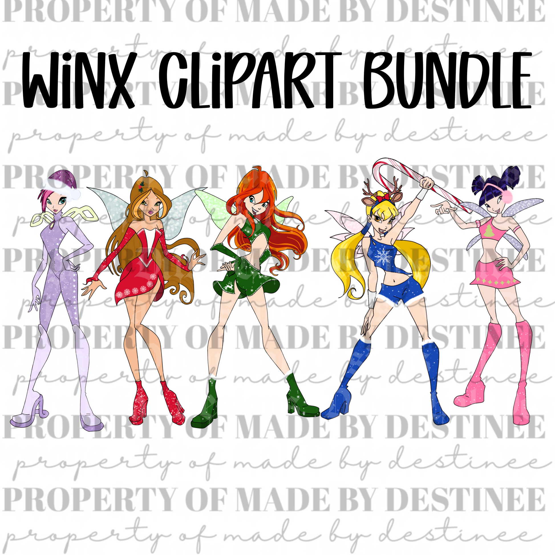 ✨ Winx Club Christmas Clipart Bundle | Retro Holiday Character PNG Set | Made by Destinee x Ditsy Gal Designs
