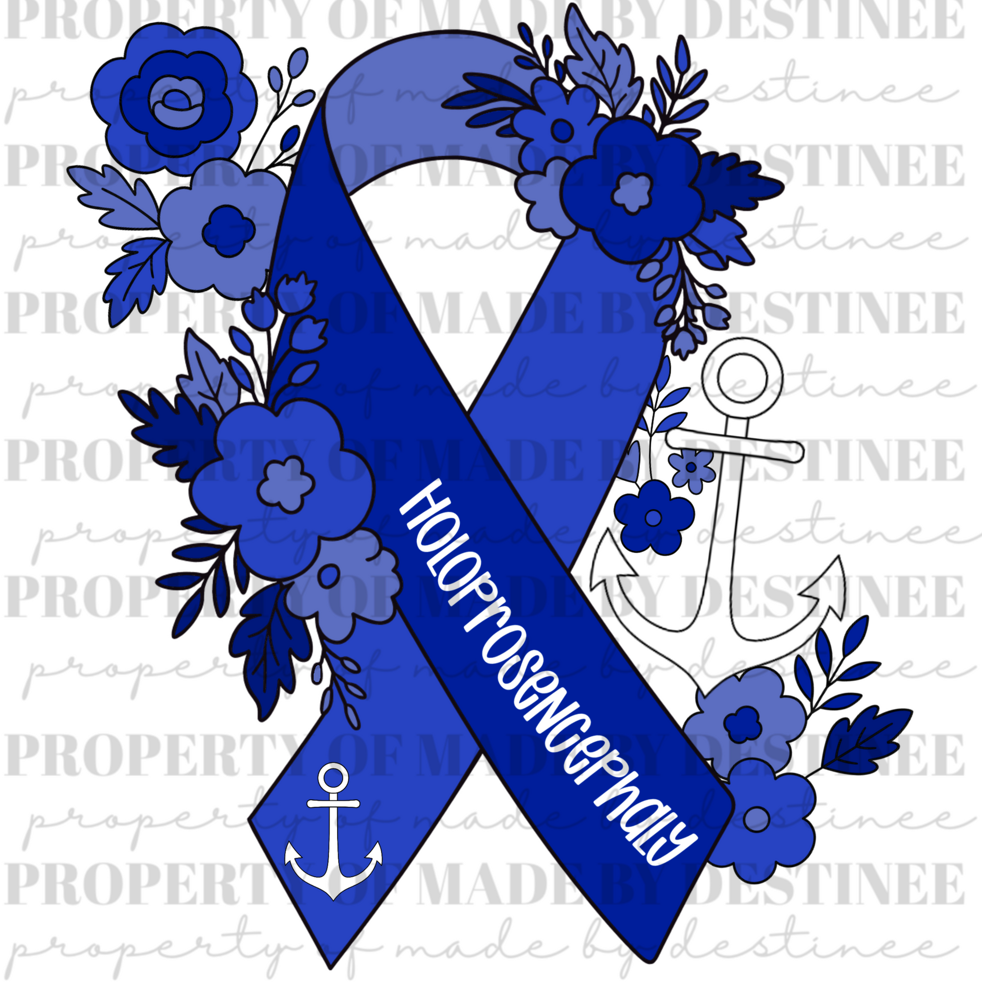 Holoprosencephaly Awareness Ribbon with Anchor & Floral Arrangement PNG