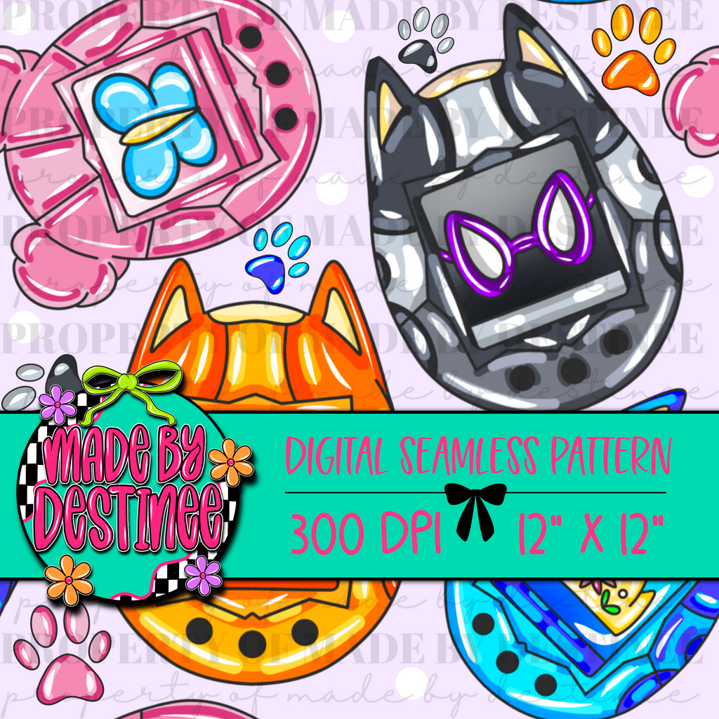 Bluey Tamagotchi Digital Seamless Pattern | 12x12” 300 DPI