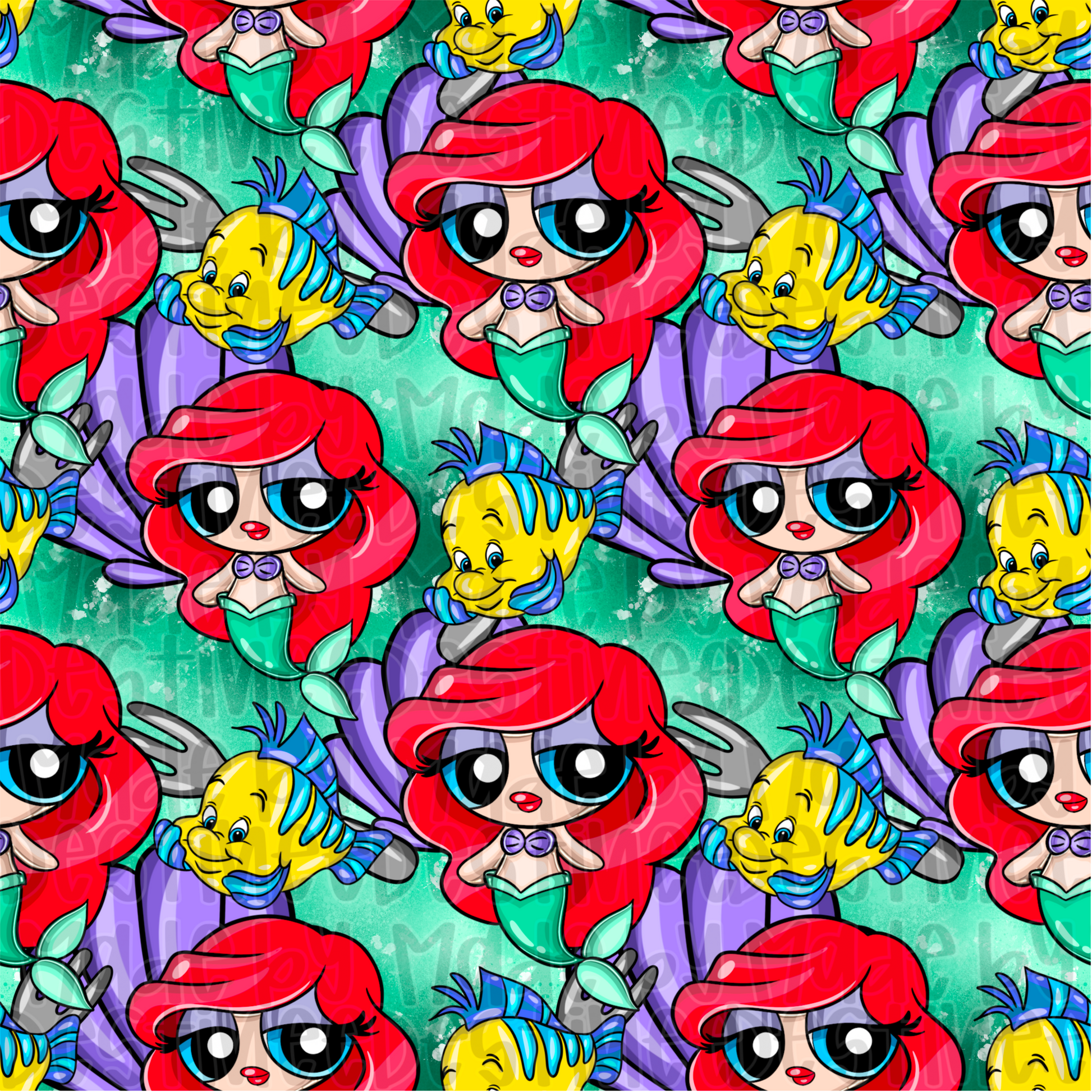 Little Mermaid Seamless Digital Pattern | Ariel & Flounder Cartoon PNG for Sublimation & Crafts