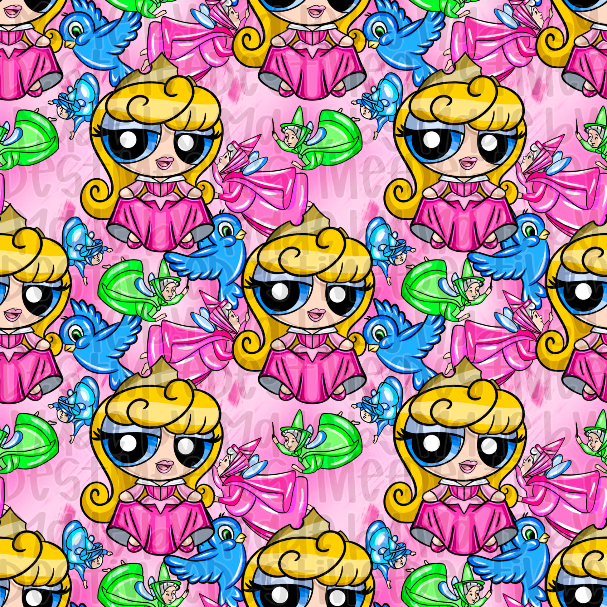 Princess Aurora Seamless Digital Pattern | Sleeping Beauty Cartoon PNG for Sublimation & Crafts