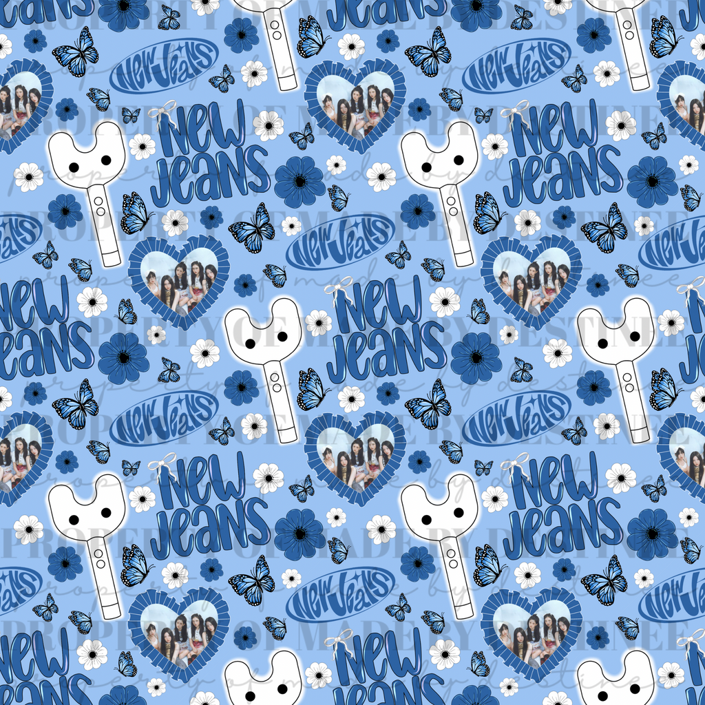 NewJeans K-Pop Seamless Pattern | Blue Floral Butterfly Lightstick | 300 DPI Digital File 12x12