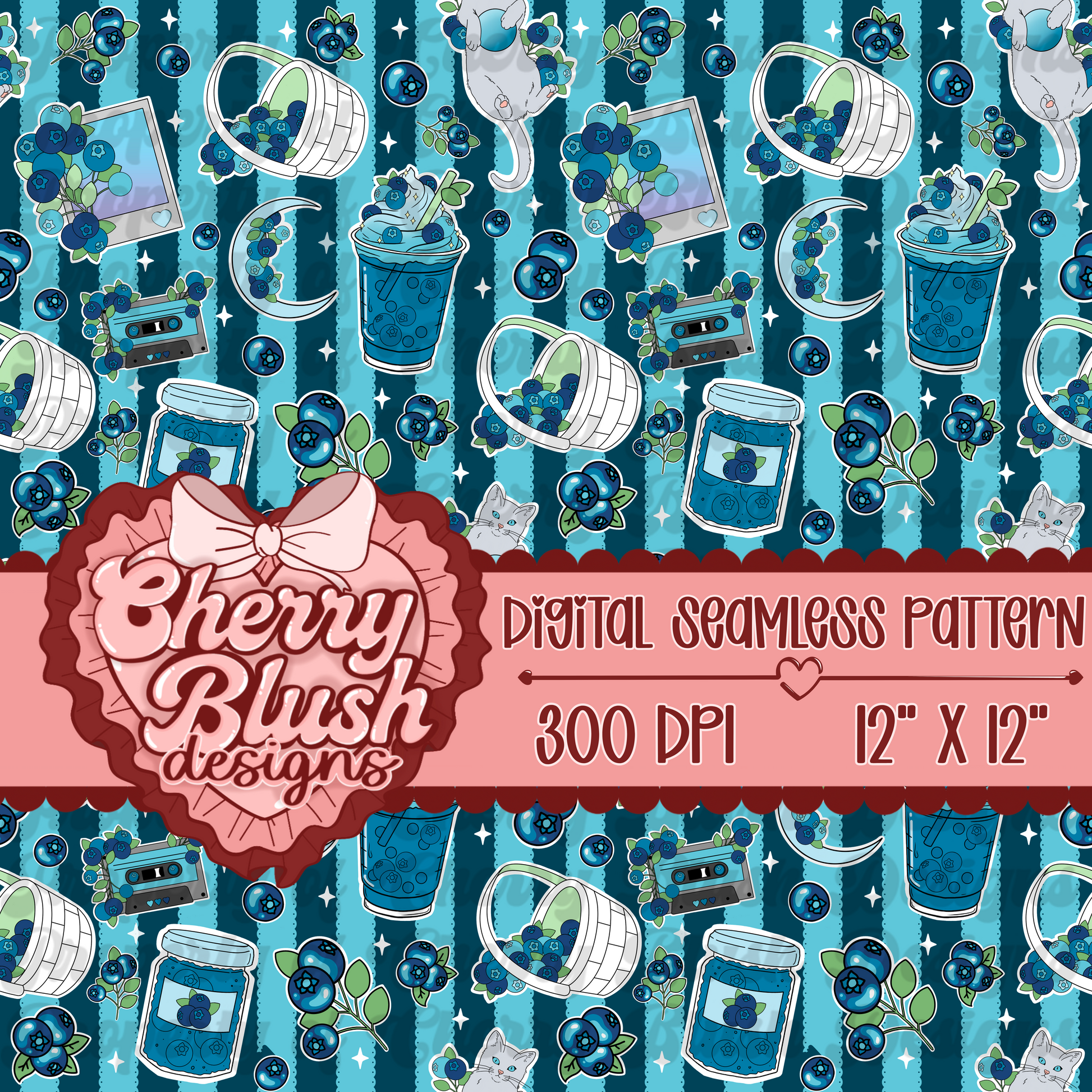 ✨ Semi-Exclusive Blueberry Cottagecore Seamless Pattern | 12x12 | 300 DPI