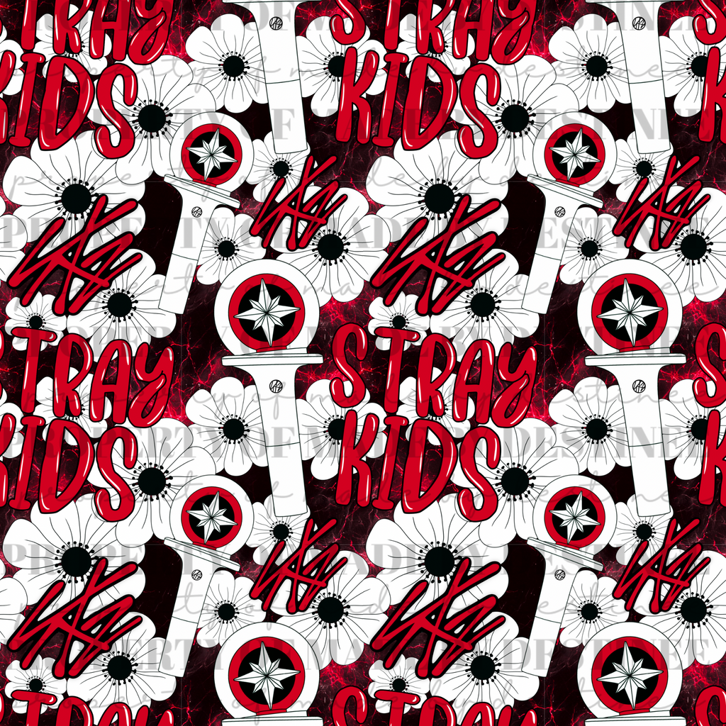 Stray Kids K-Pop Seamless Pattern | Red & White Floral Lightstick Design