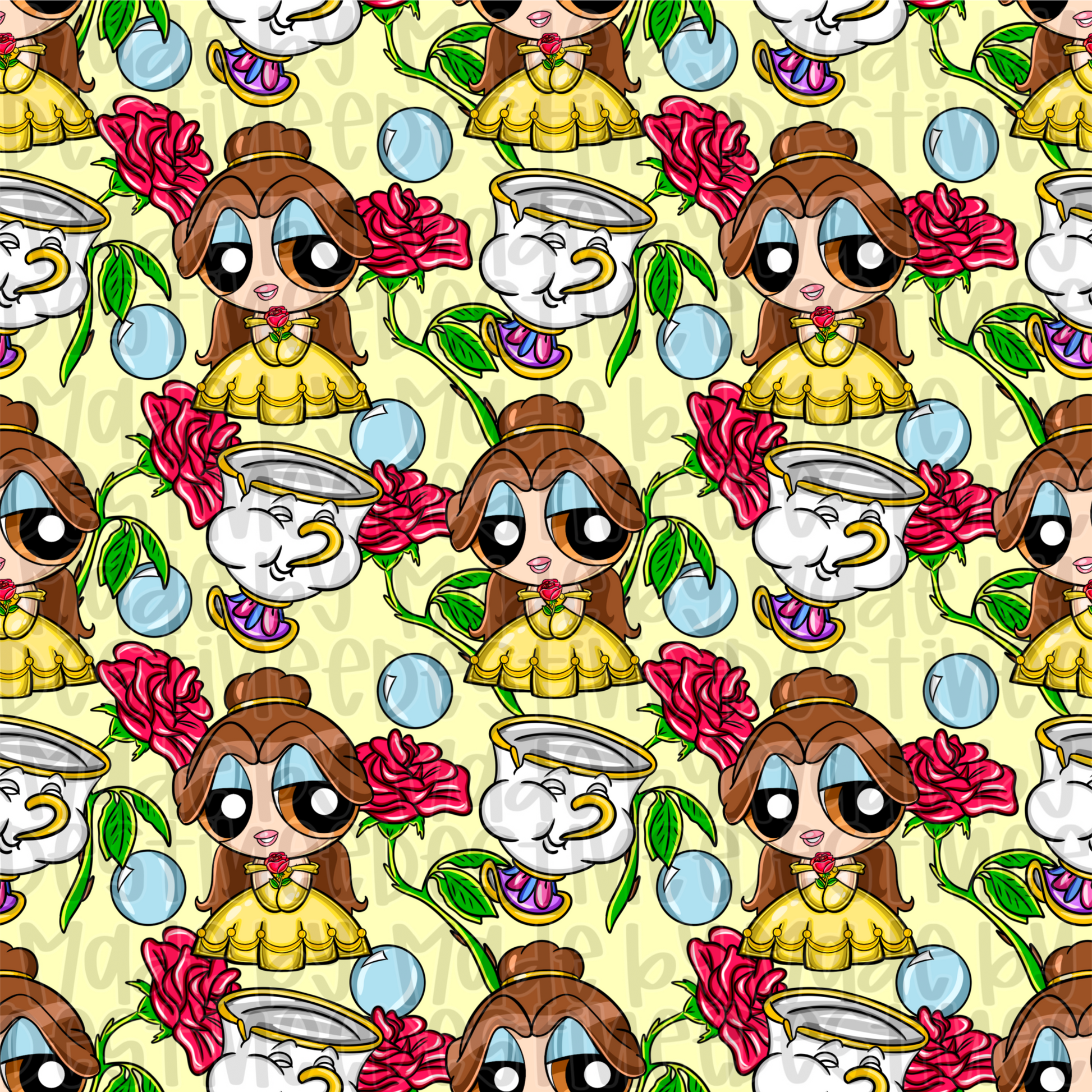Belle Seamless Digital Pattern | Beauty and the Beast Cartoon PNG for Sublimation & Crafts