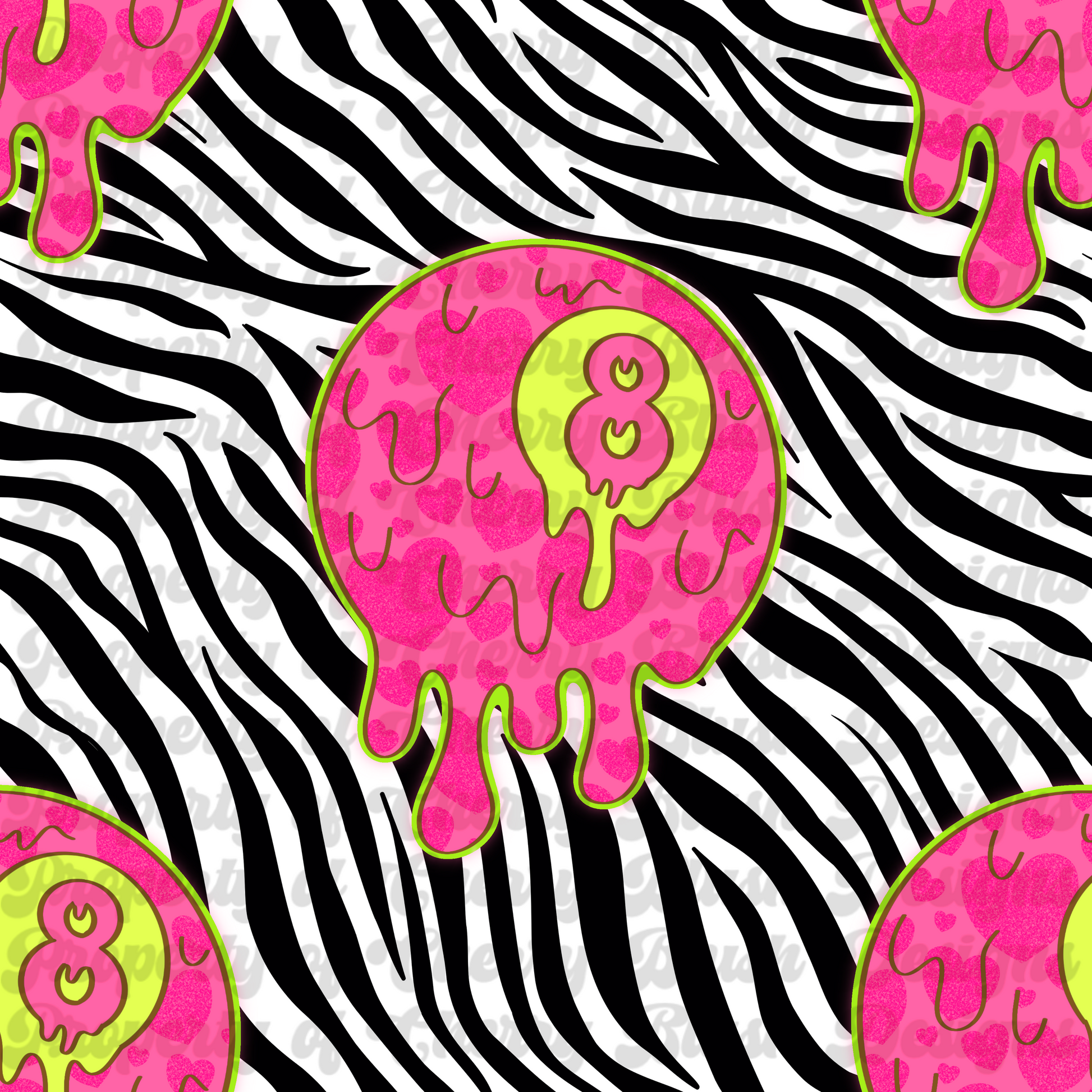 Drippy Valentine 8-Ball Seamless Pattern