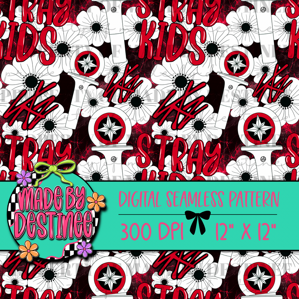 Stray Kids K-Pop Seamless Pattern | Red & White Floral Lightstick Design