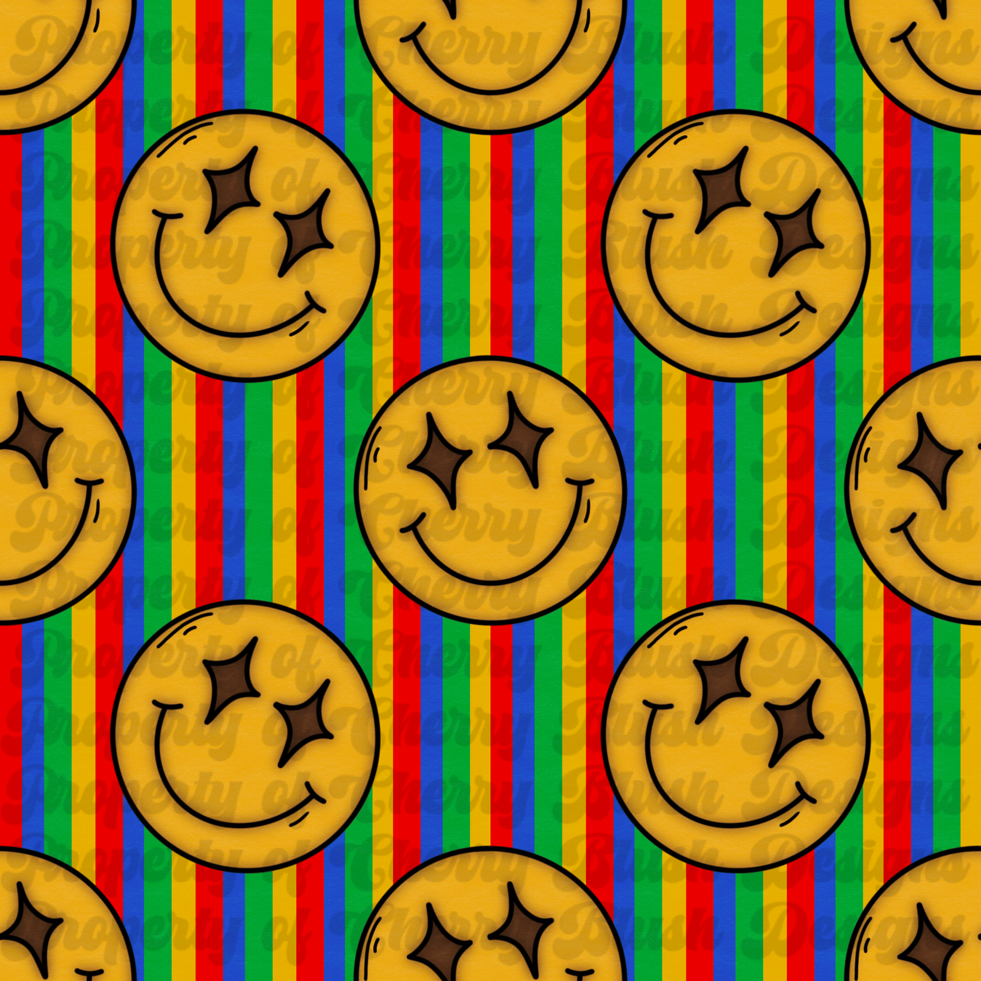 Retro Primary Stripe Smiley Seamless Pattern PNG | Vintage Y2K Emoji Digital Paper