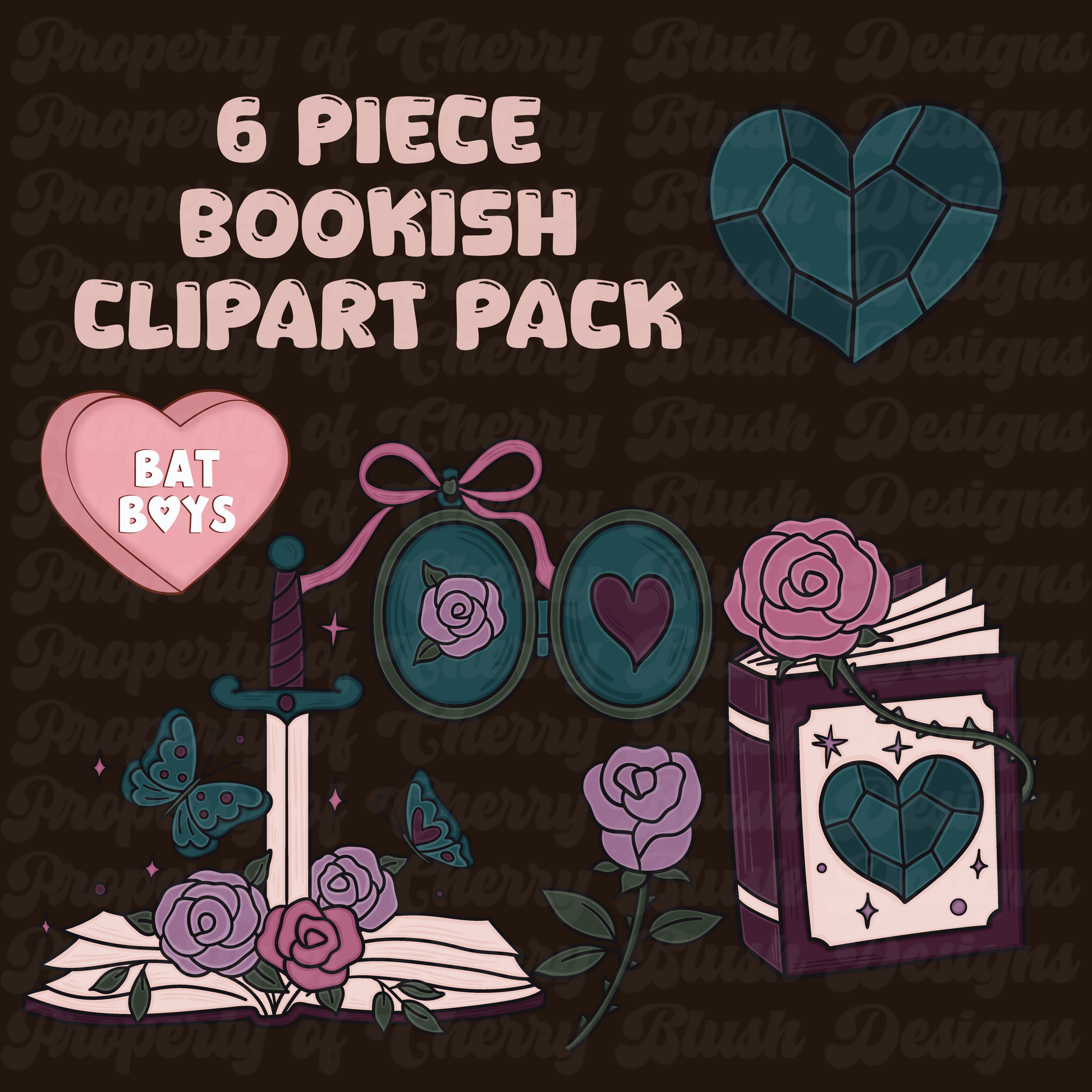 Romantasy Bookish Clipart Pack - 6 pieces