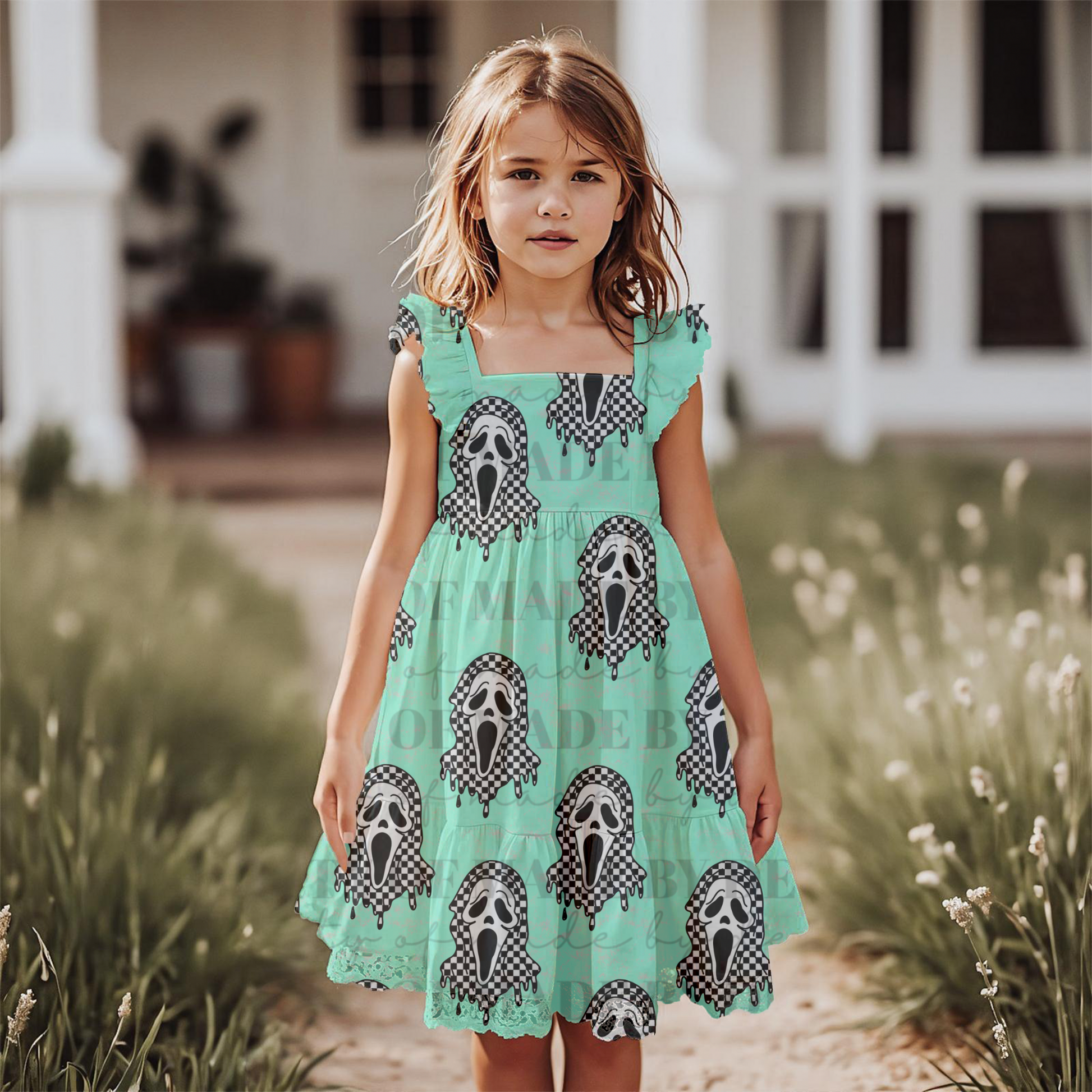 Checkerboard Drippy Ghost Seamless PNG