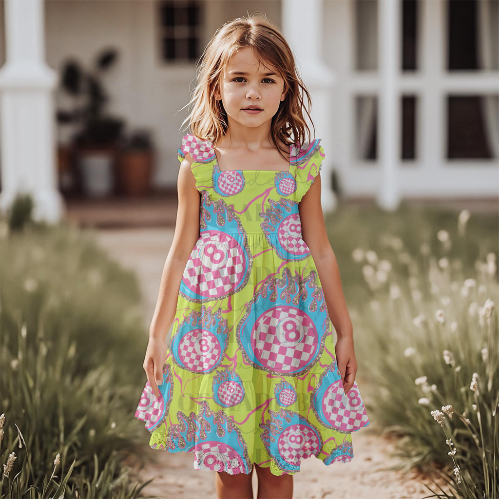 Flaming Checkered 8 Ball Seamless PNG