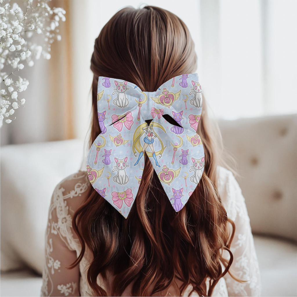 Magical Girl Seamless Pattern | Cute Moon Cat Digital Paper | Anime Bow & Wand Sublimation Background