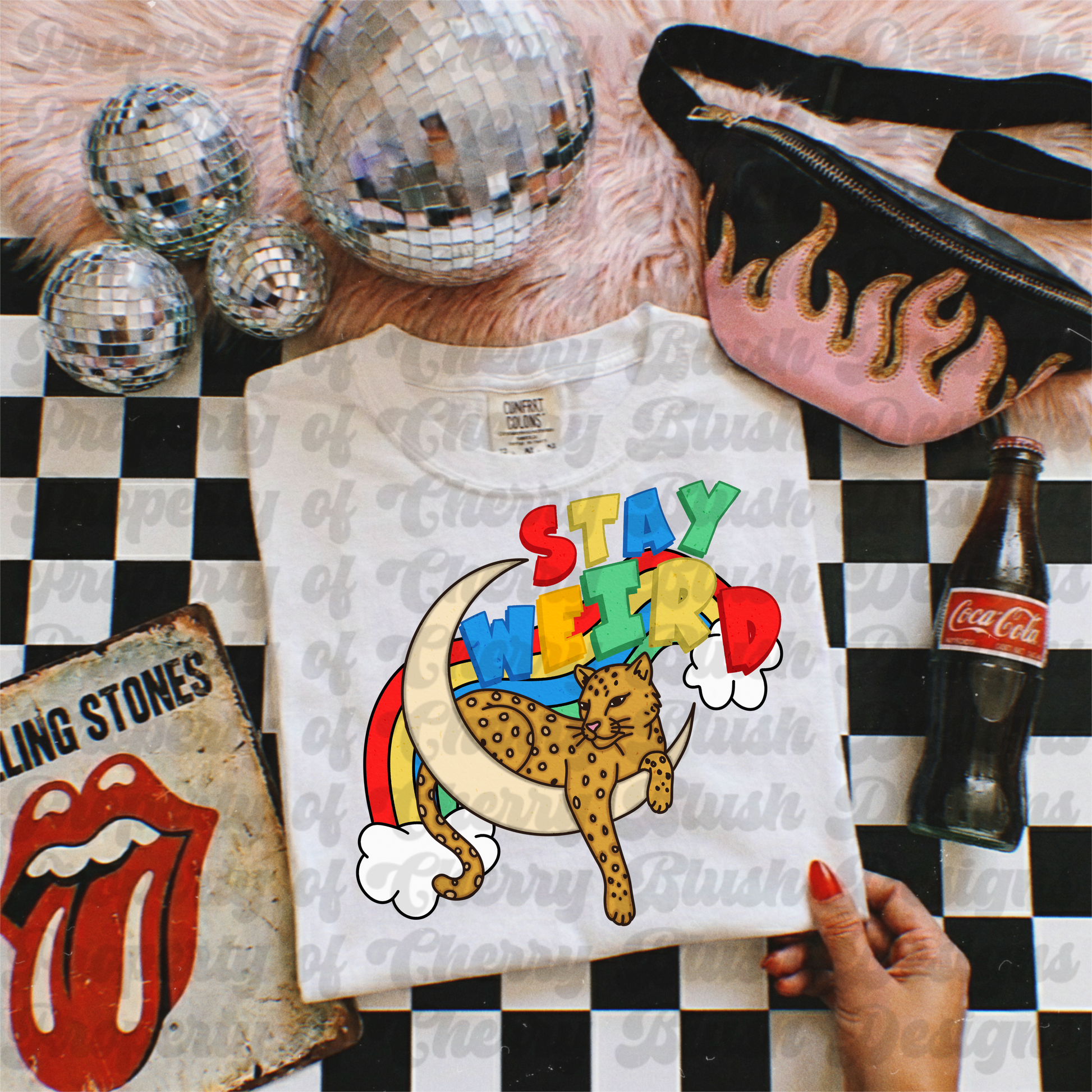 Stay Weird Retro Leopard Moon PNG | Colorful Vintage Groovy Shirt Design | Trendy Rainbow Cheetah Graphic PNG