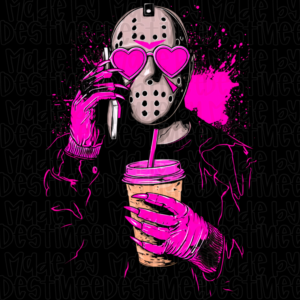 🔪 Jason Voorhees Baddie – Pink Horror Latte PNG for Dark Backgrounds